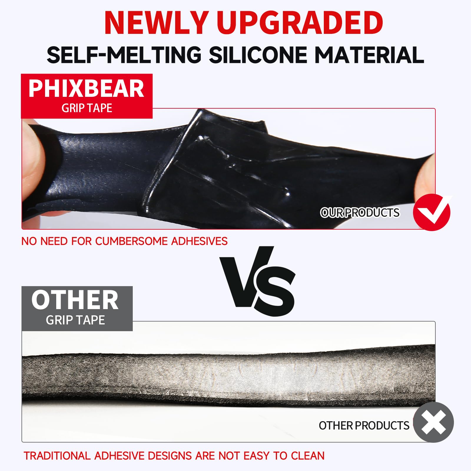 PHIXBEAR Baseball Bat Grip Tape, 1.1mm - Multi Sport Handle Tape for Golf Tennis Softball and Hockey, Enhanced Self-Fusing Silicone for Reliable Traction and Shock Absorption