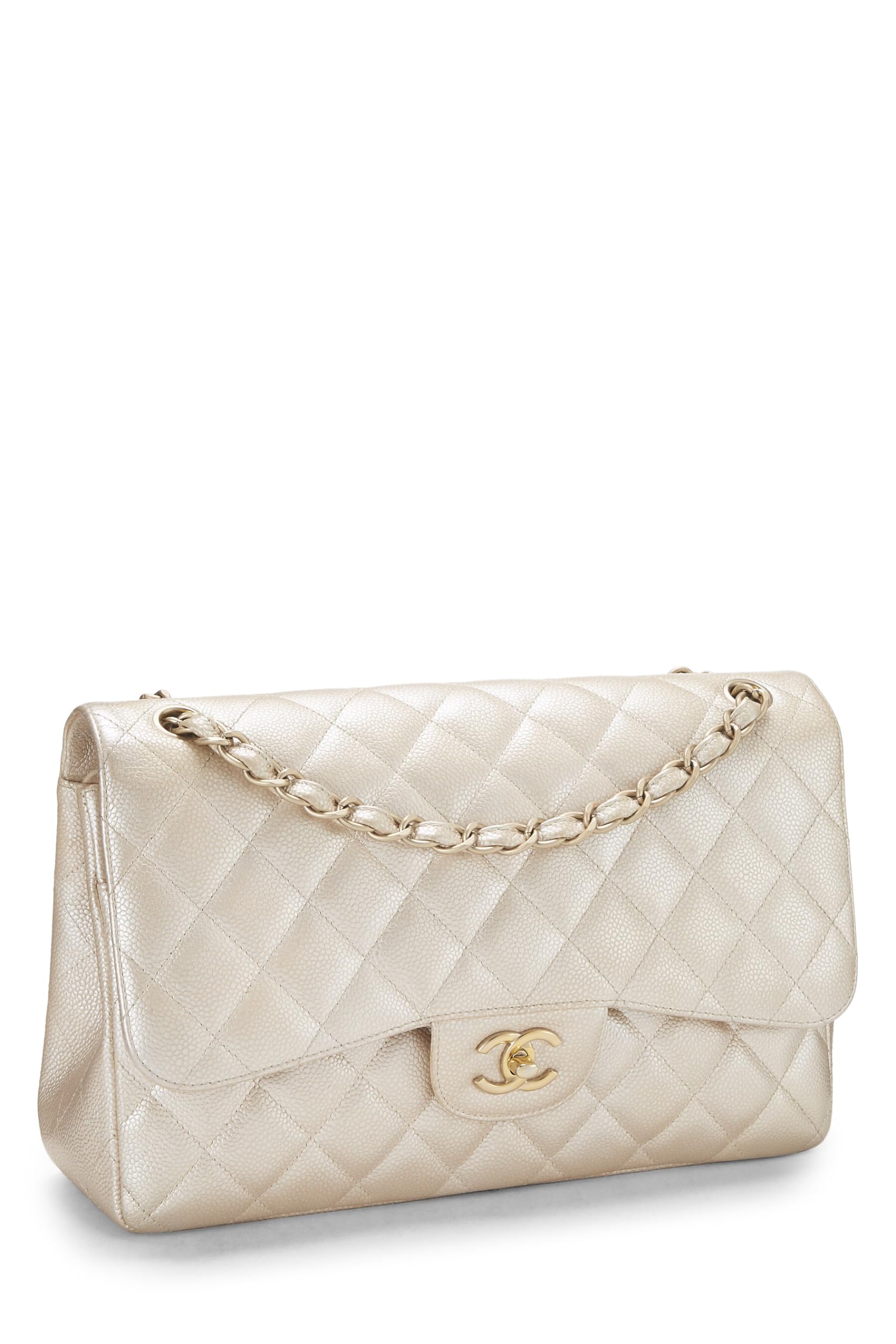 Chanel, Pre-Loved Beige Quilted Caviar New Classic Double Flap Jumbo, Beige