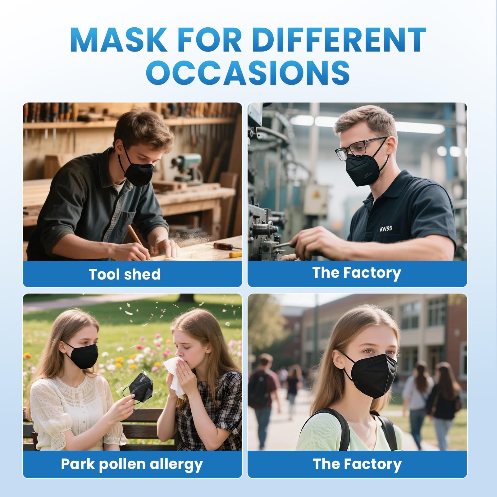 Borje KN95 Face Masks 50 Pcs, Individually Wrapped, 5-Ply Protection Black KN95 Mask, Disposable Face Masks for Adults