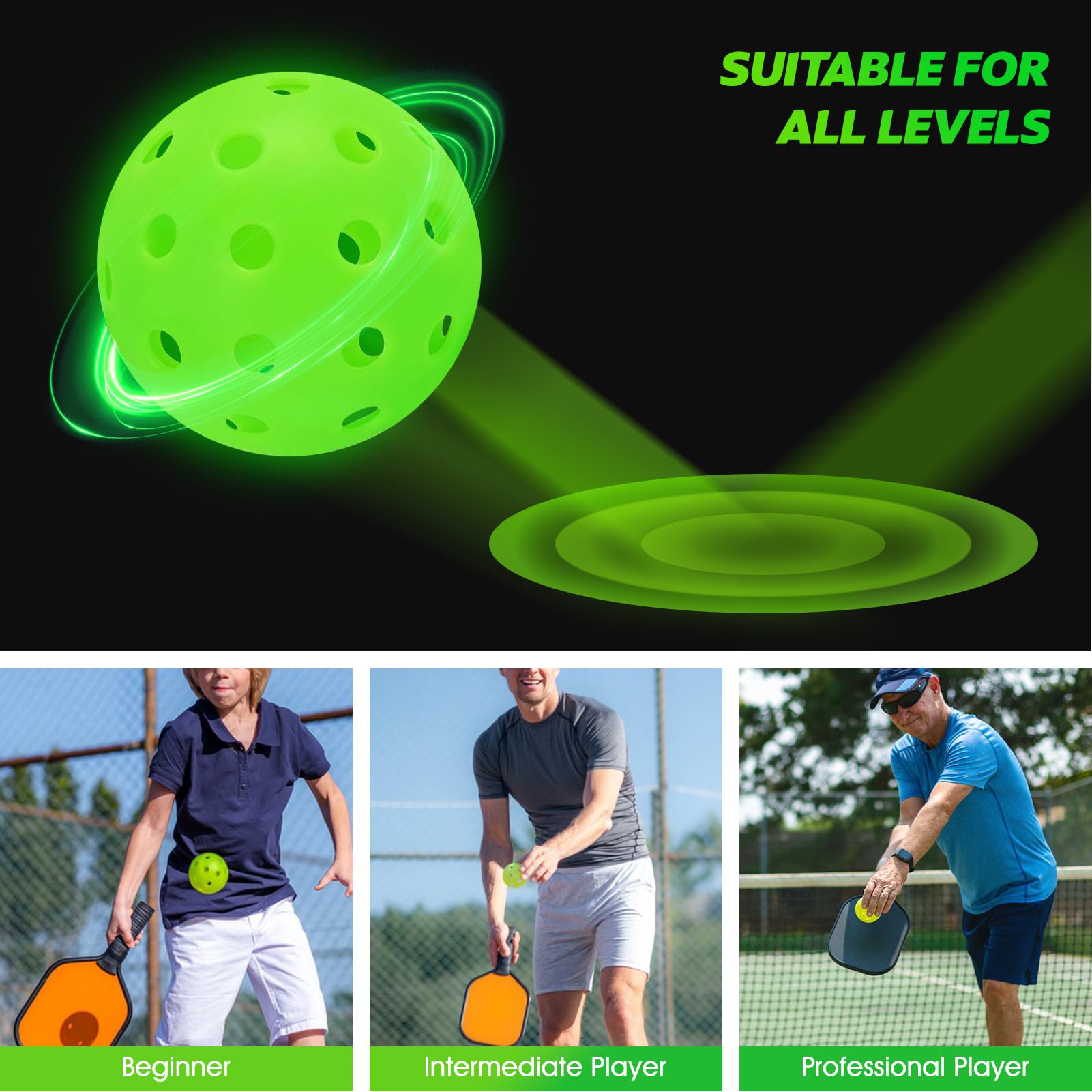 Bvdfgk Glow in The Dark Pickleballs - Light Up Pickleball Balls for Outdoor and Indoor Play, Pickle Ball with X40, Meet USAPA Requirement - 5 Pcs