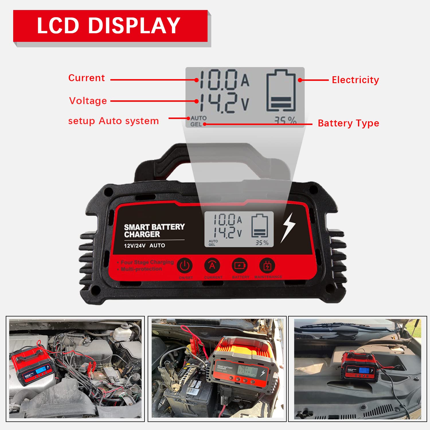 Treeligo 5/10/25 AMP Car Battery Charger-12 V /24 V Fully Automatic Smart Lead-Acid Battery Charger, AGM Gel Circulation Trickle Maintainer Desulfator Advanced Diagnostic Testing Pulse Repair