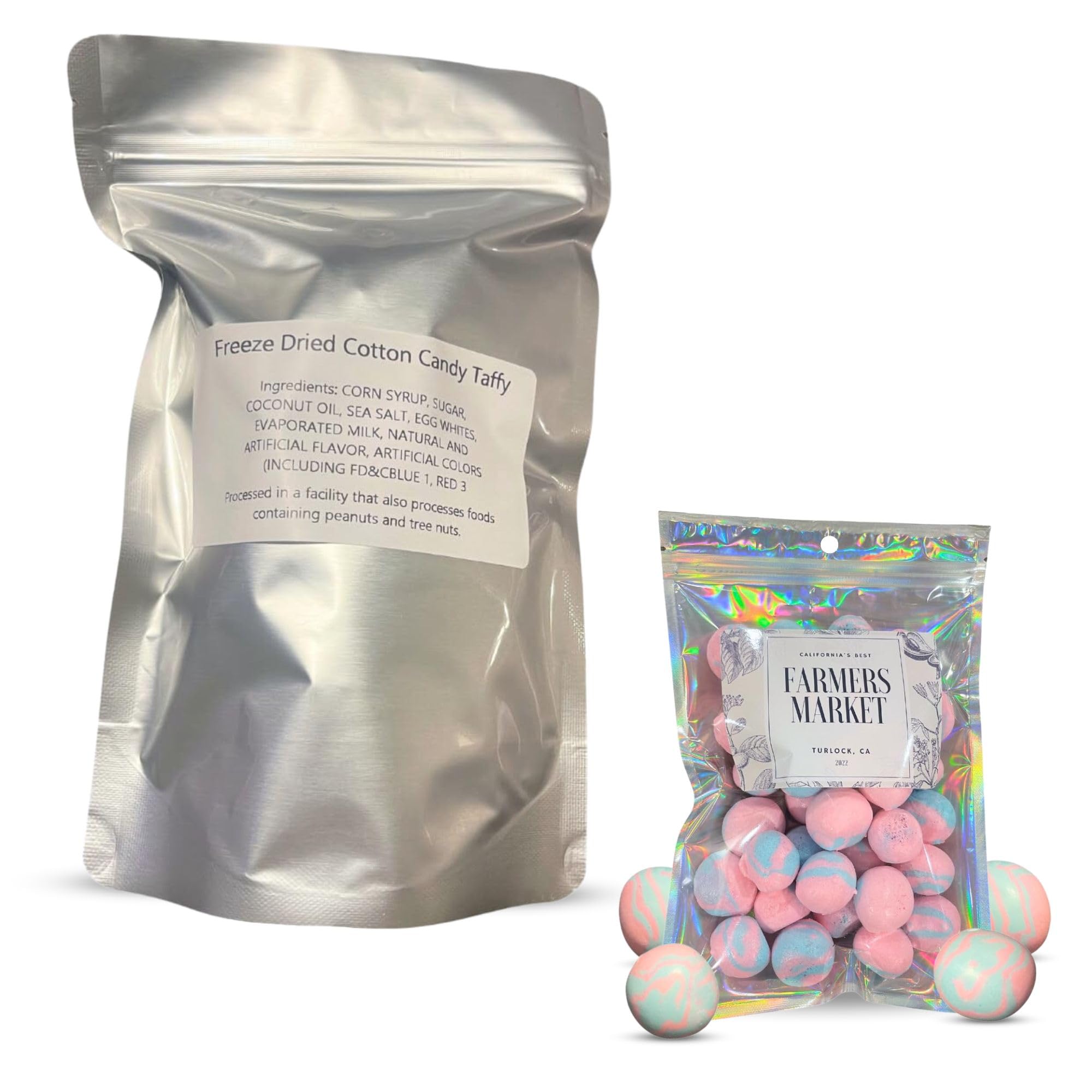 Farmers Market Cotton Candy Taffy - Blue And Pink, Freeze-Dried Freshness, Fluffy, Soft Texture - Whipped Cotton Candy Taffy, (2 oz)