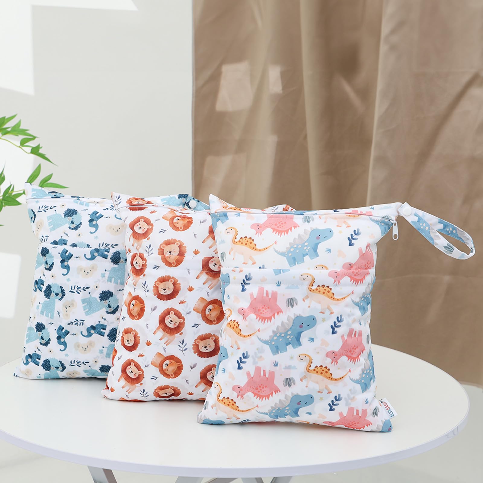 ALVA ALVABABY 2pcs Cloth Diaper Wet Dry Bags Waterproof Reusable with Two Zippered Pockets Travel Beach Pool Daycare Soiled Baby Items Yoga Gym Bag for Swimsuits or Wet Clothes 3L-ZM14