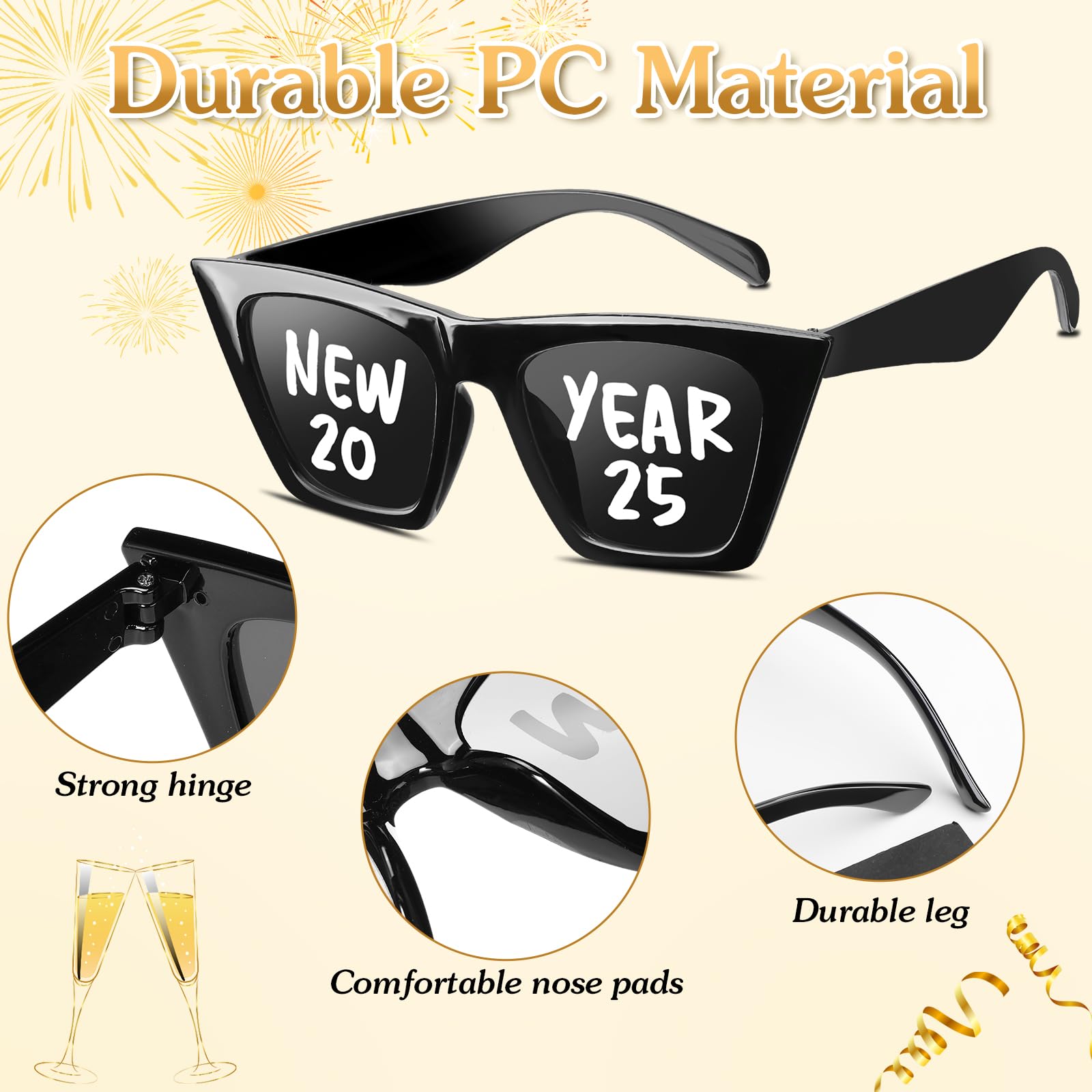 Cuffbow 12 Pcs Happy New Year Eyeglasses 2025 New Year Glasses Photo Booth Props Eyeglasses for New Year's Eve Party Decors(New Year 2025)