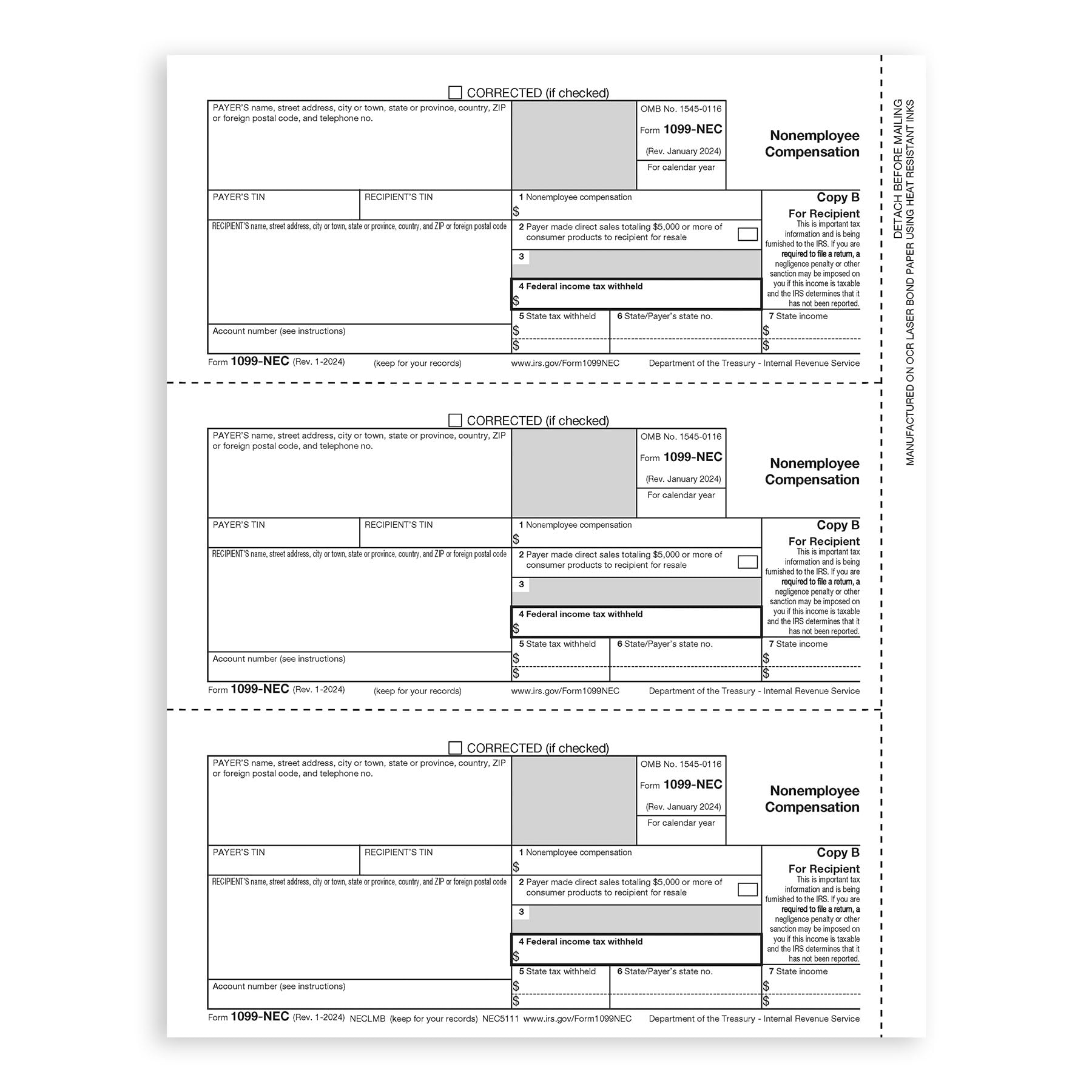 Blue Summit Supplies 1099-NEC 4-Part Tax Form Kit, 2024, Intended for QuickBooks and Accounting Software, 25 Pack, Software and Envelopes NOT Included