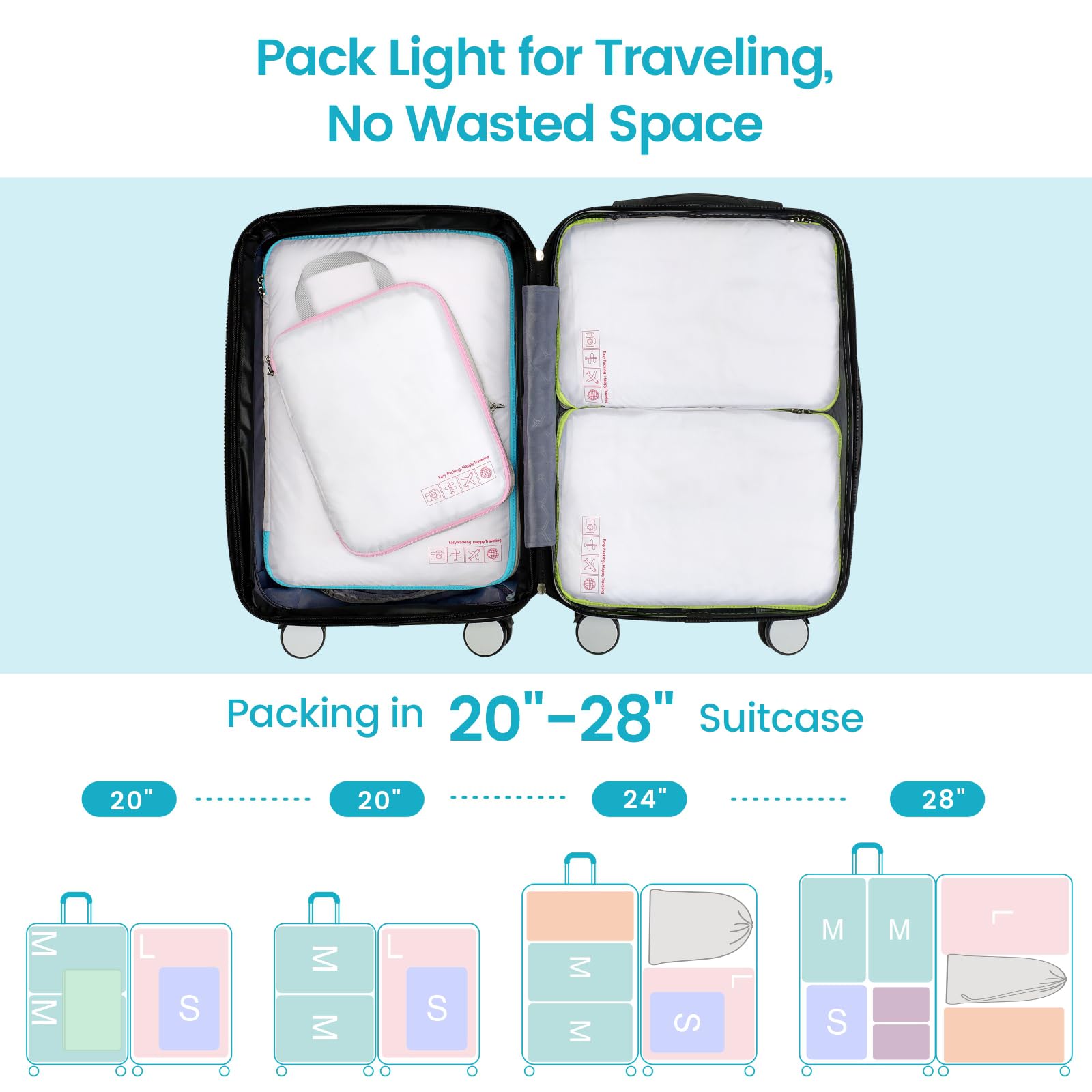 Cambond Compression Packing Cubes for Travel Women - 4 Pack Travel Bags Luggage Organizers Vacation Travel Essentials Compression Cubes for Carry on Suitcases, White