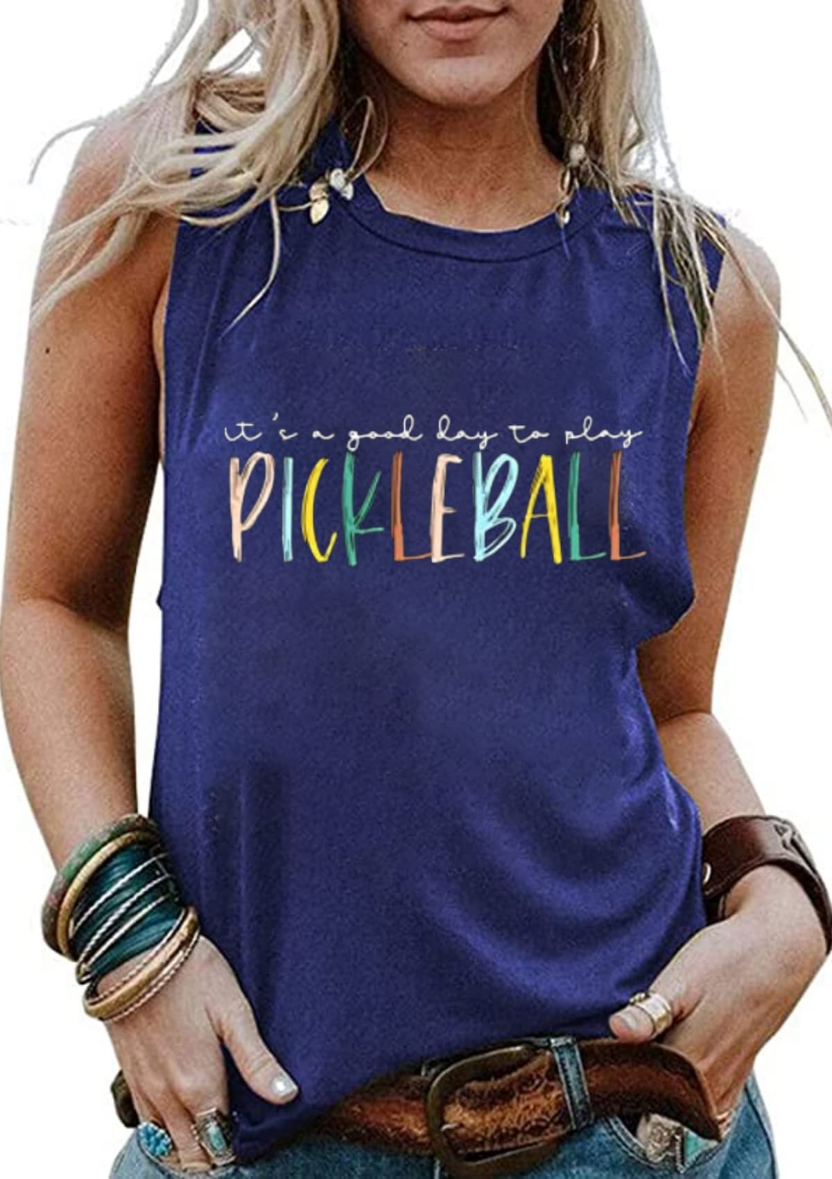 RMTXCD Women It’s a Good Day to Play Pickleball Tank Top Cute Pickleball Lover Vest Shirt Summer Casual Sport Sleeveless Top Blue