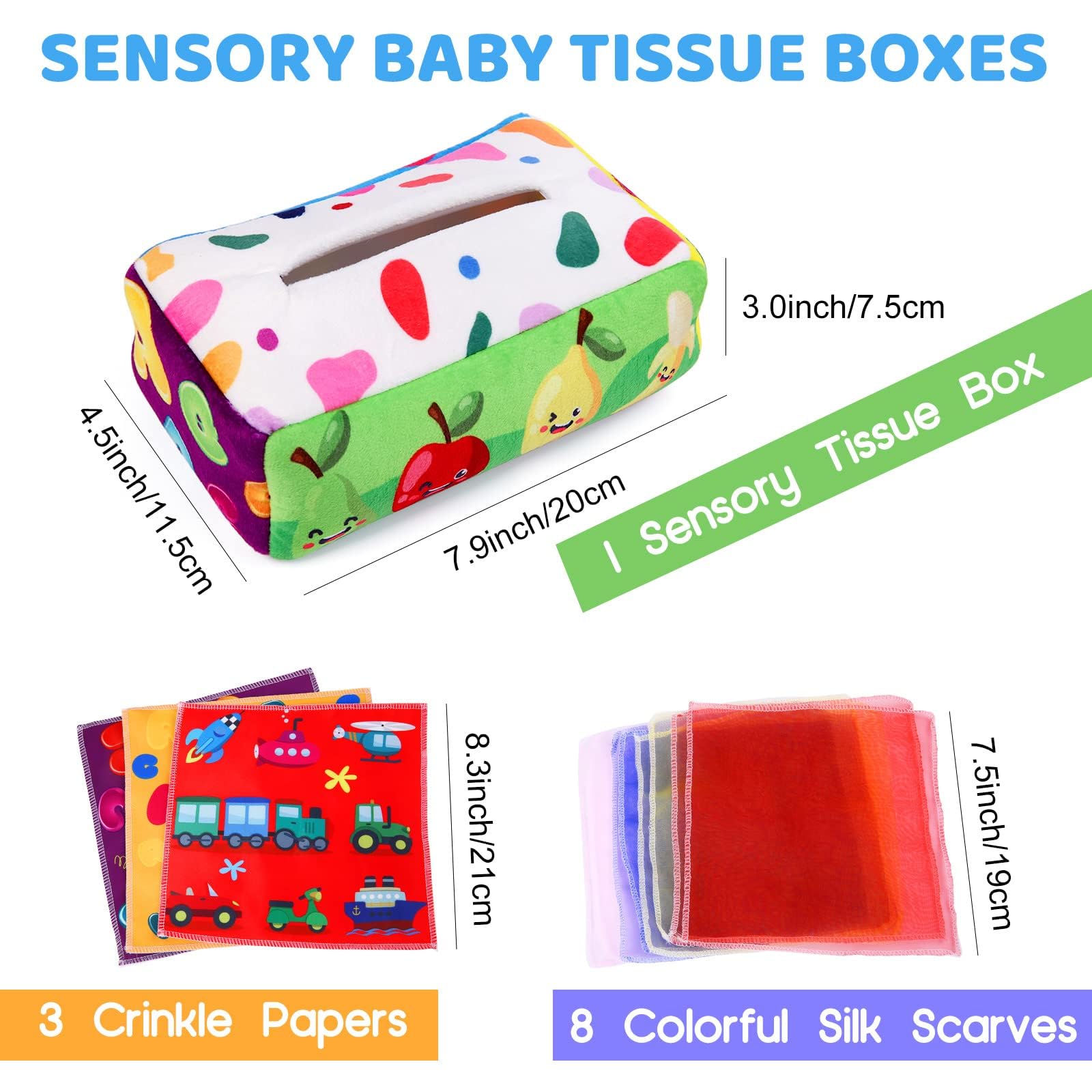 YOGINGO Baby Toys 6 to 12 Months - Tissue Box Toy Montessori for Babies 6-12 Months, Soft Stuffed High Contrast Crinkle Infant Sensory Toys, Boys&Girls Kids Early Learning Gifts