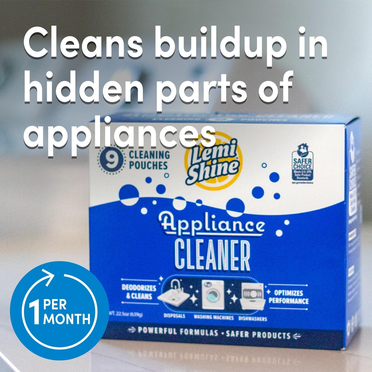 Lemi Shine Appliance Cleaner & Deodorizer | Powered by Citric Acid | 100% Guaranteed To Clean | Works As A Dishwasher, Washing Machine, & Garbage Disposal Cleaner, 9 Pouches