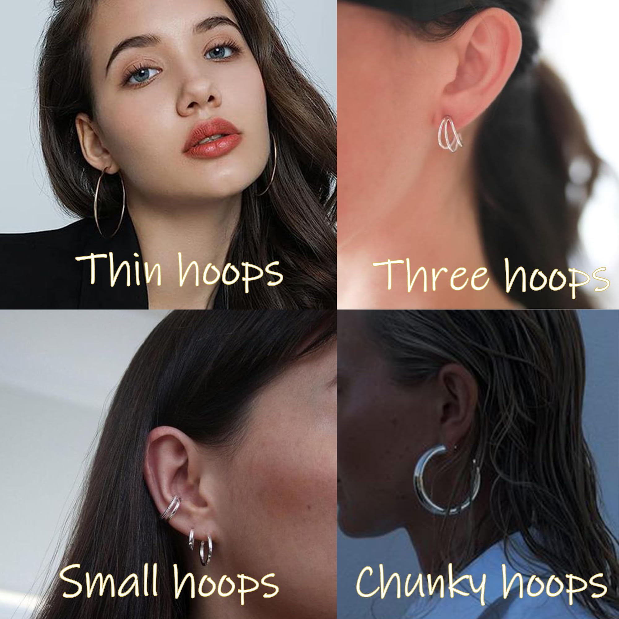 46 Pairs Silver Hoop Earrings Set for Women Girls,Fashion Hypoallergenic Chunky Pearl Stud Earrings Multipack,Small Big Hoops Earring Packs Trendy for Christmas Birthday Party Jewelry Gift