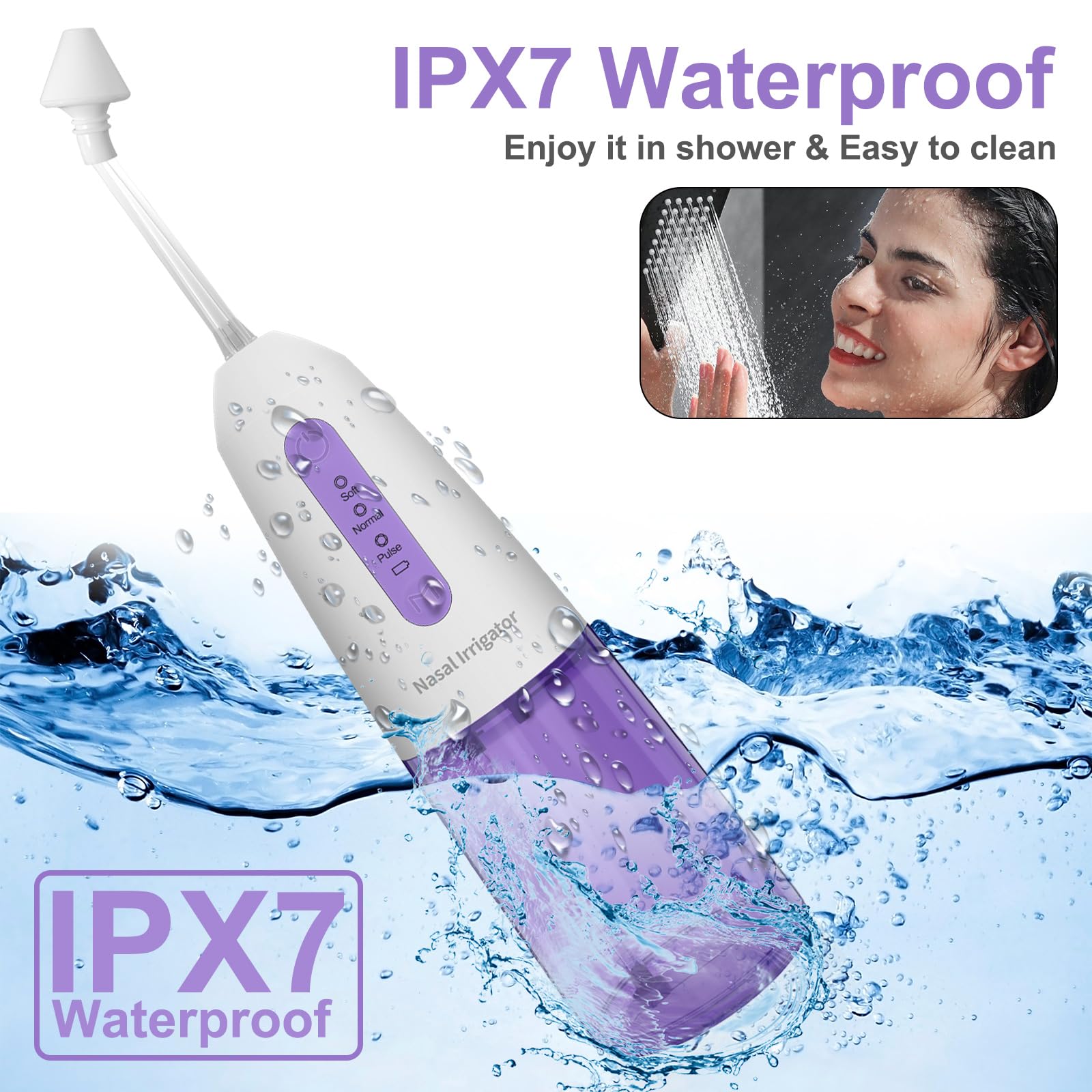 Outstart Nasal Irrigation System - Sinus Rinse Kit Cordless Sinus Cleaner Machine, Electric Neti Pot with 9 Tips and 40 Salt Packs Nasal Rinse Machine 3 Cleaning Mode for Home Travel