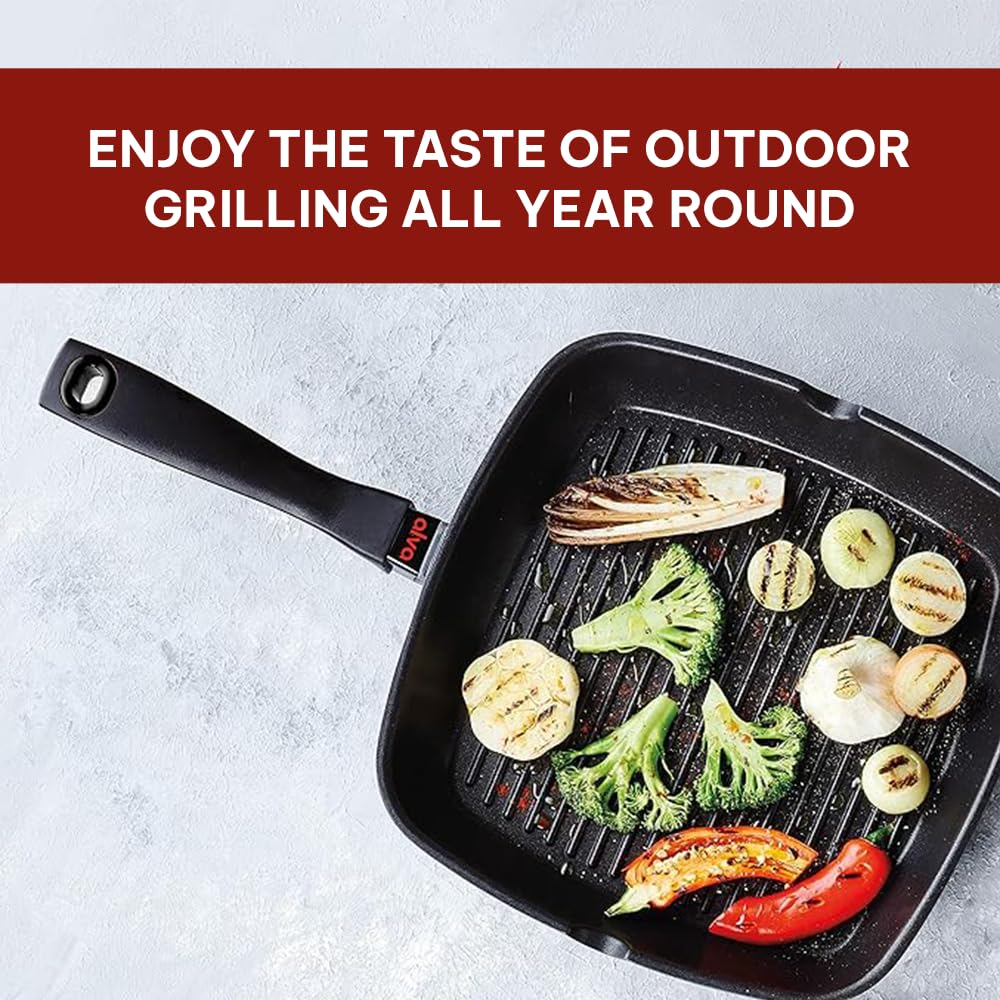 Alva Energy 11 Inch Ceramic Coated Cast Aluminum Grill Pan Nonstick Easy Clean Even Heating with Grill Marks Fat Drainage Lightweight Sturdy Indoor Oven Induction Cooking Stay Cool Balanced Handles