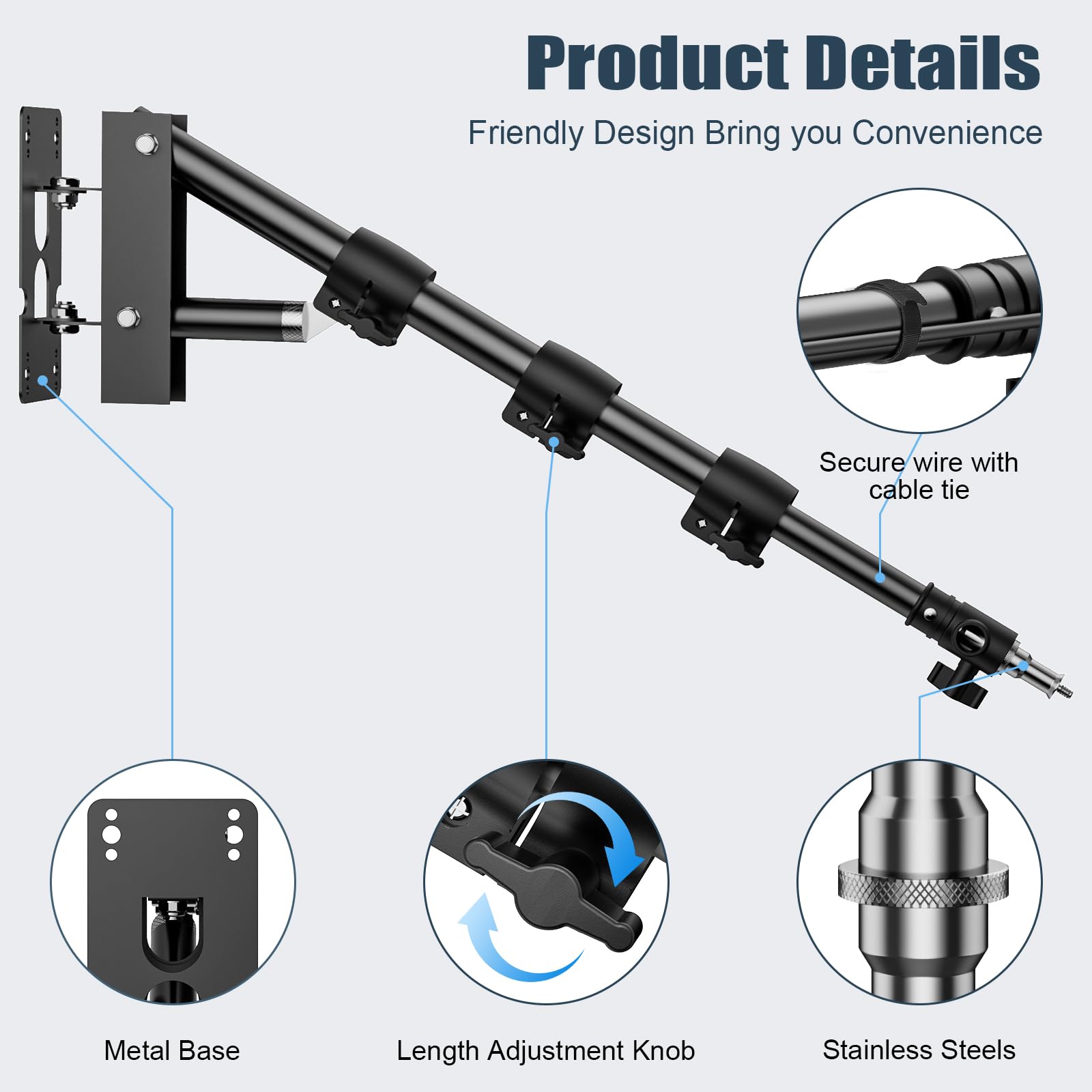 Anautin Ring Light Mount - Wall Mount Triangle Boom Arm.43inch/110cm