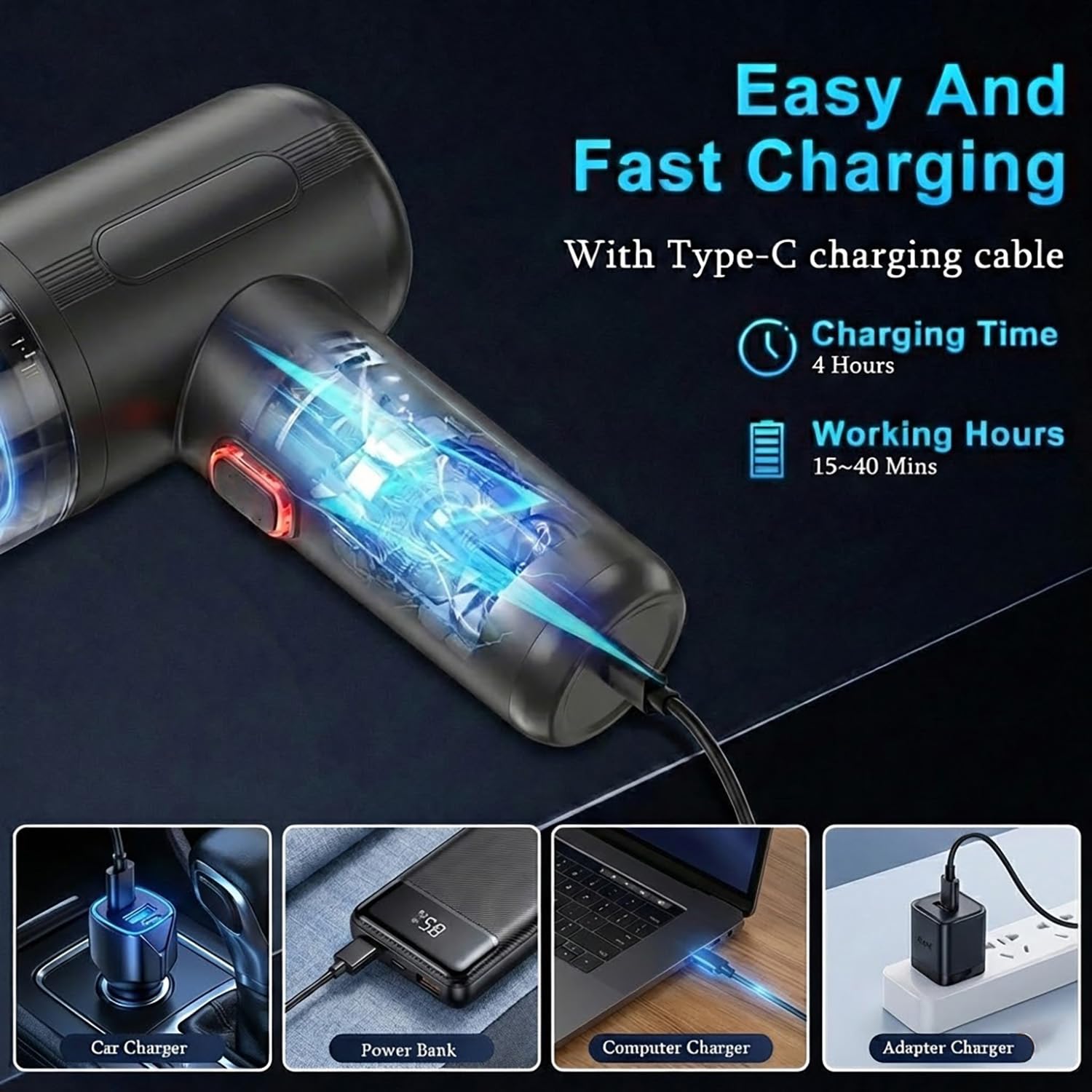 BULLCAR Handheld Car Vacuum Cleaner, 20000Pa Ultra-Strong Suction & Air Duster 2-in-1, Cordless Brushless Motor Portable Vacuum, 100W High Power Mini Vacuum for Car Interior, Home, Office, Pet Hair