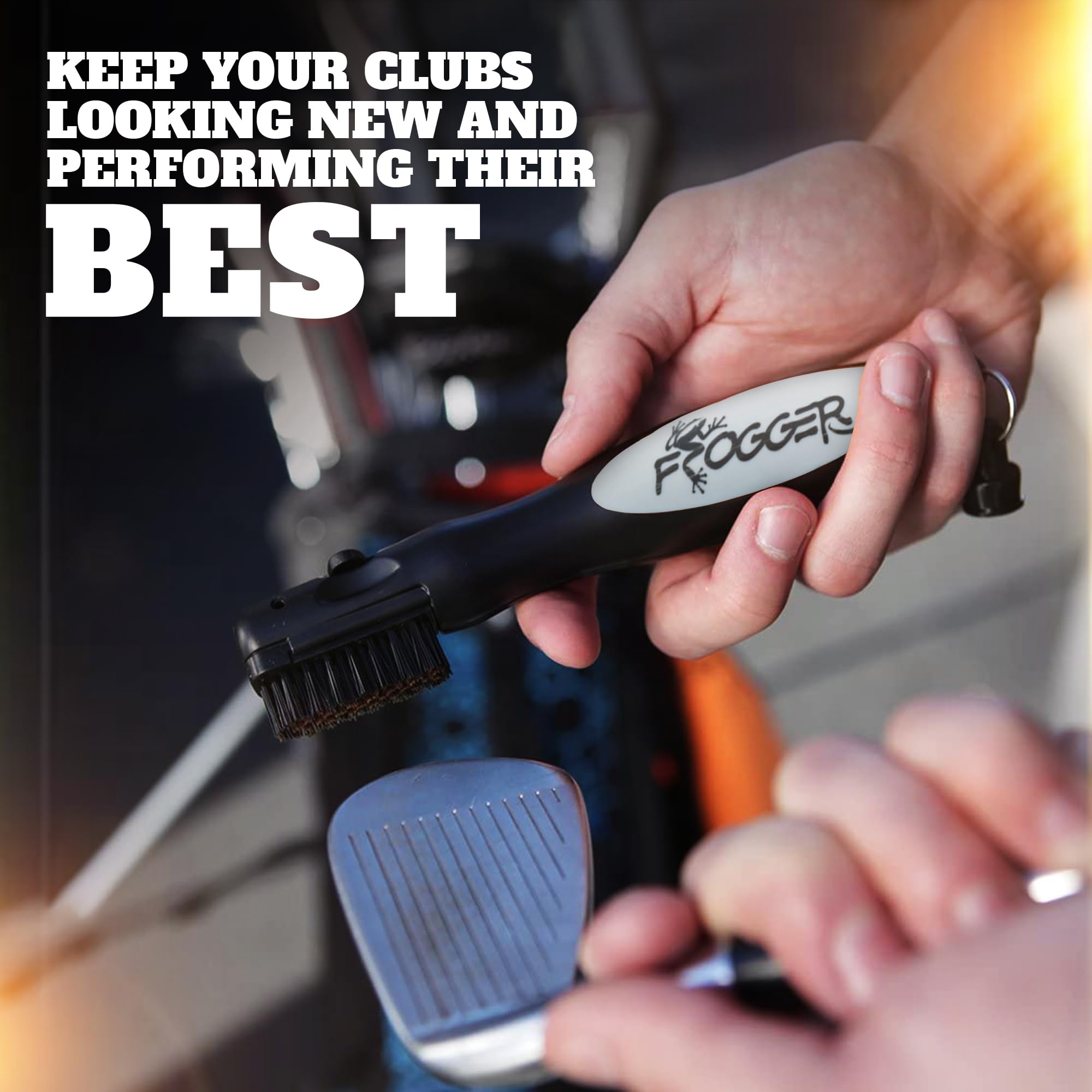 Frogger BrushPro Latch-It Golf Club Cleaner, Ergonomic Grip and Latch-it Magnet, Gray - Professional Golf Club Brush and Groove Cleaner for Golfers