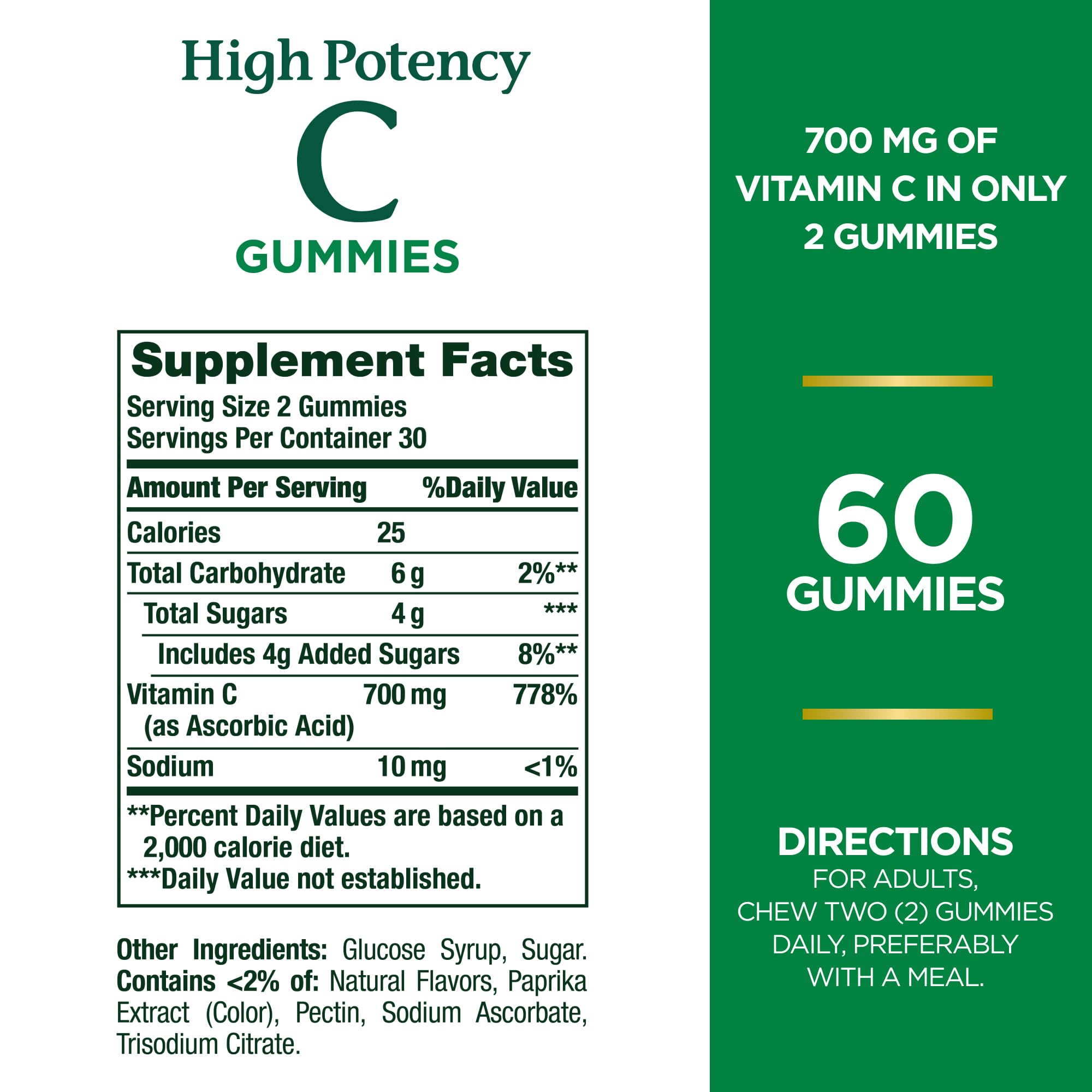 Nature's Bounty High Potency Vitamin C Gummies, Immune Support Supplement, 700mg, Orange Flavor, 60 Count