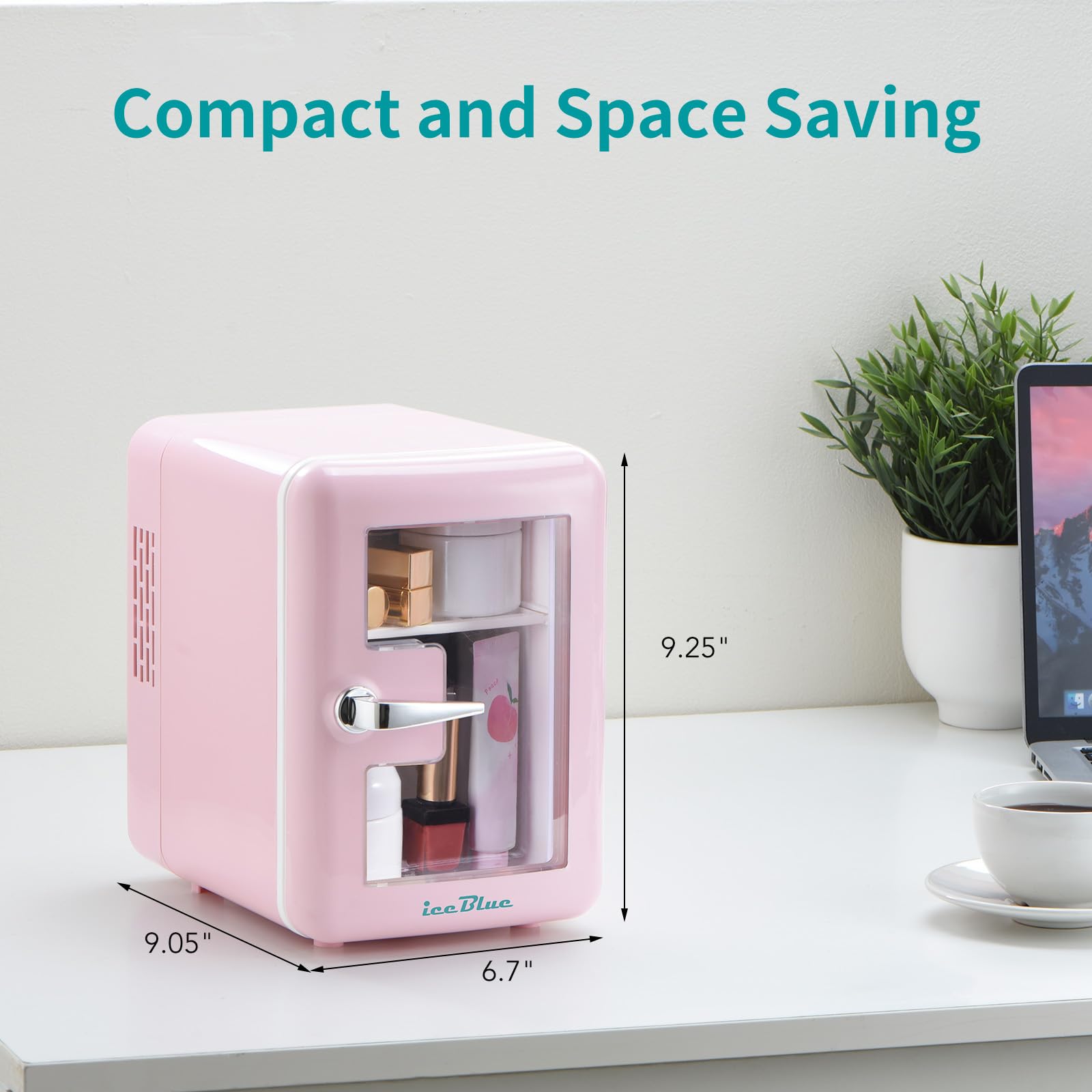 Iceblue Skincare Fridge with Viewing Window, 4L Compact Small Fridge for Bedroom, Car, Office & Dorm, Pink Mini Fridge for Beauty Essentials & Beverages(Pink)