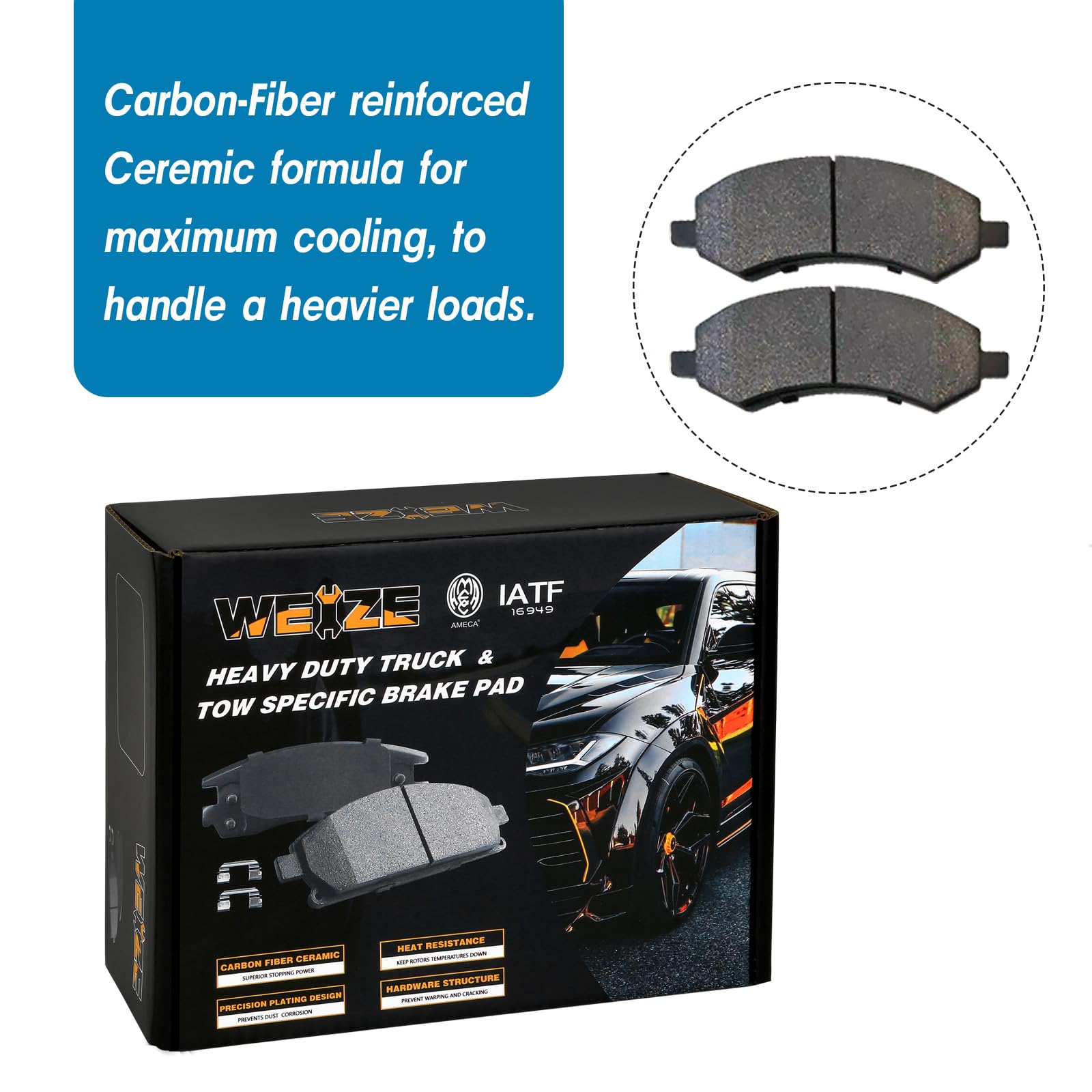 WEIZE Front Truck & Tow Brake Rotors Kit, CARBON FIBER Ceramic Brake Pads & Drilled/Slotted Brake Discs, Fit for Dodge Ram 1500 2006-2018, Durango Chrysler Aspen 07-09