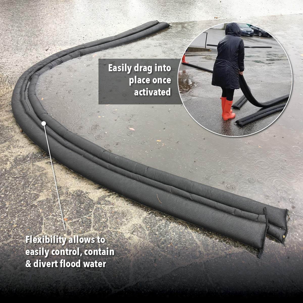 Quick Dam QD65-1 Water-Activated Flood Barrier-5 Feet-1/Pack, 5-ft, Black