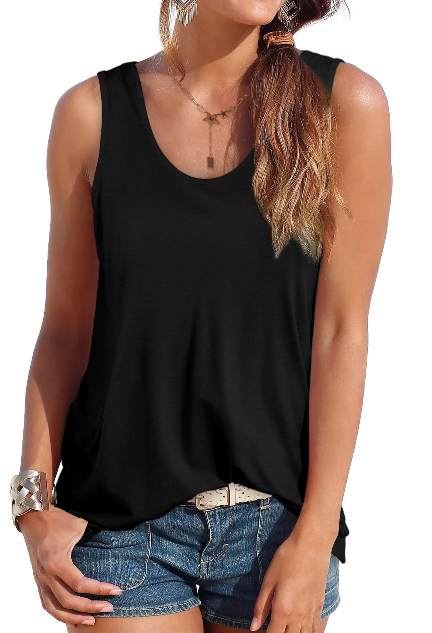 OFEEFAN Black Tank Tops for Women Basic Sleeveless Shirts for Summer S