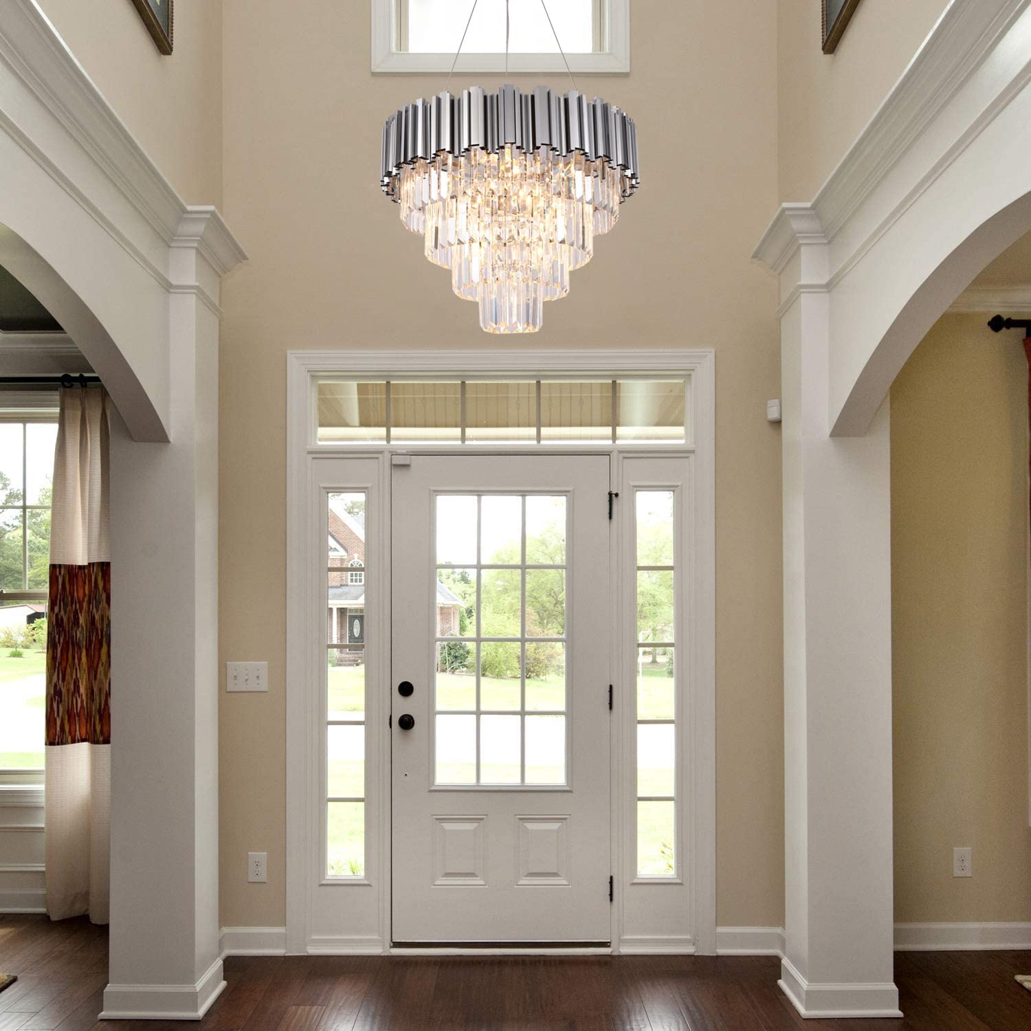 Akeelighting Chrome Crystal Chandelier Modern Dining Room Chandelier Lighting 7 Lights Ceiling Hanging Pendant Light Fixture 4-Tier Contemporary Chandelier for Bedroom Round 21.6"