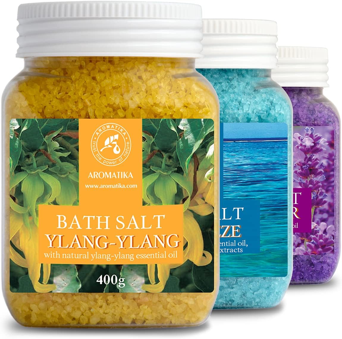 Bath Salts Set 42 Oz - Lavender - Sea Breeze - Ylang-Ylang - 100% Natural Essential Oil - Bathing - Body Care - Beauty - Relaxation - Spa