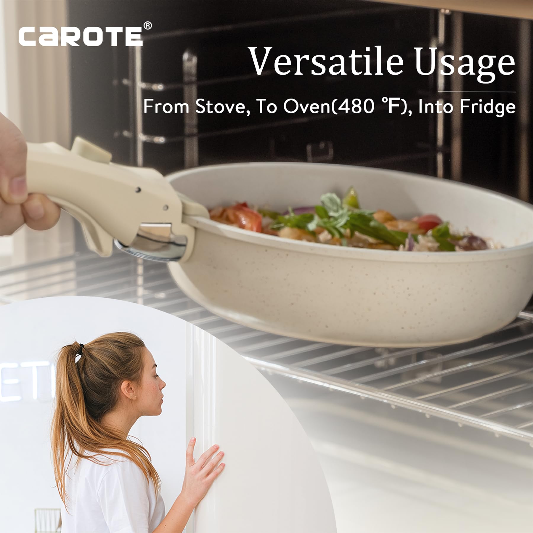 CAROTE Removable Handle White, Detachable Removable Pan Handle,Universal Pot Handle Replacement,Suitable for All Cookware