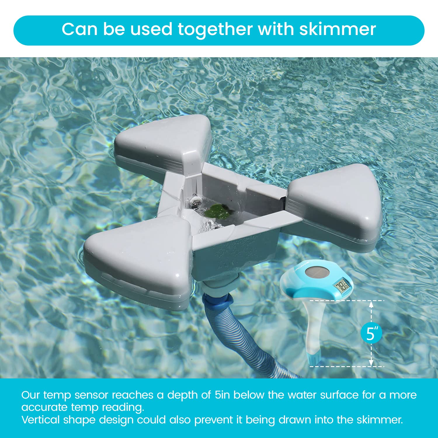Circrane Solar Digital Pool & Spa Thermometer, Weather Resistant Floating Thermometer, IPX-8 Water Proof, 10s Measuring Cycle, Solar Powered with 270 Days Battery Life, Blue