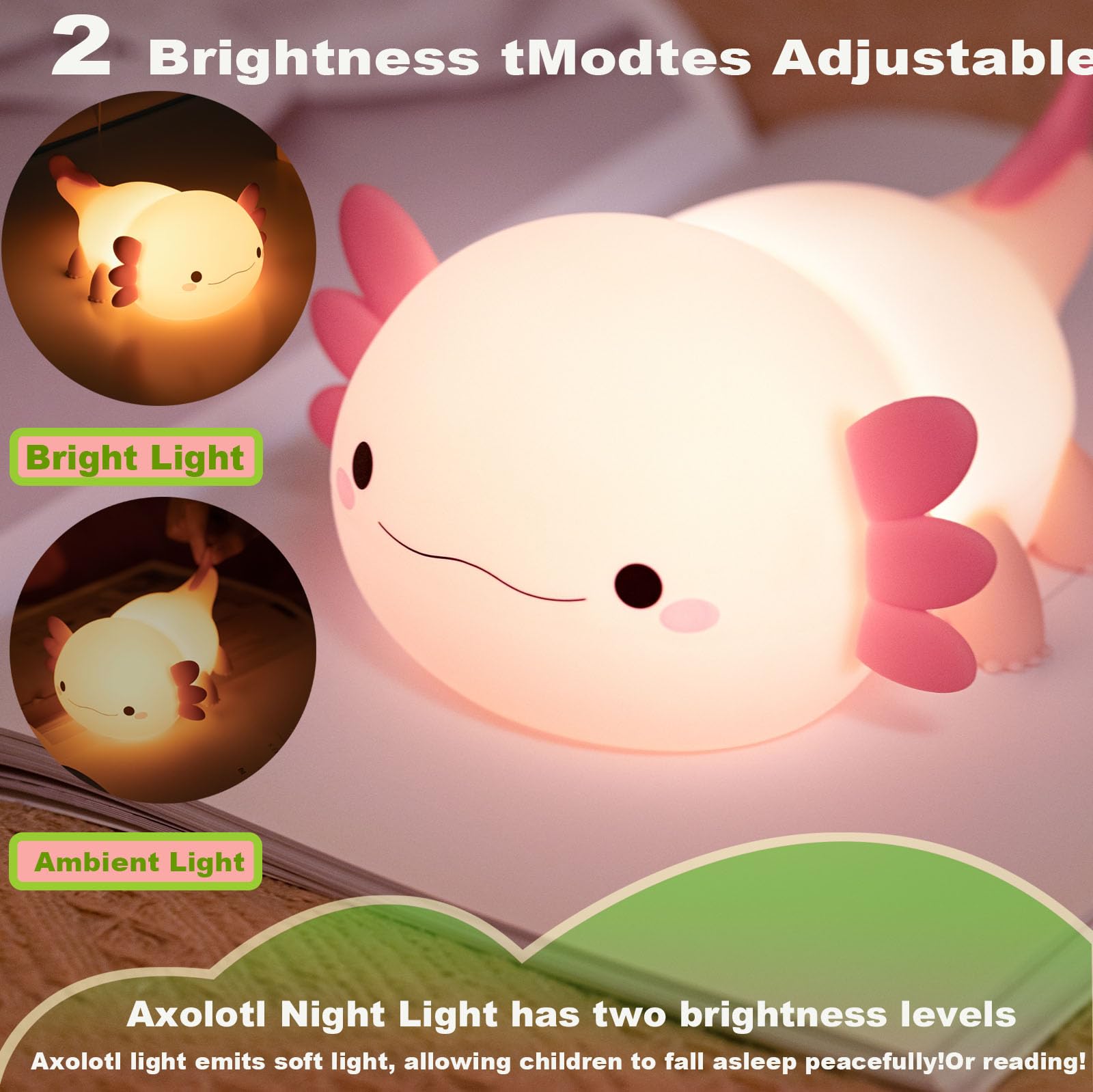 Axolotl Night Light for Kids,Cute Axolotl lamp Gifts Rechargeable Axolotl light Table Lamp Bedside Lamp,LED Animal Silicone Nursery Night Lamp Cute Room Decor Night Light for Kids Girls Boys