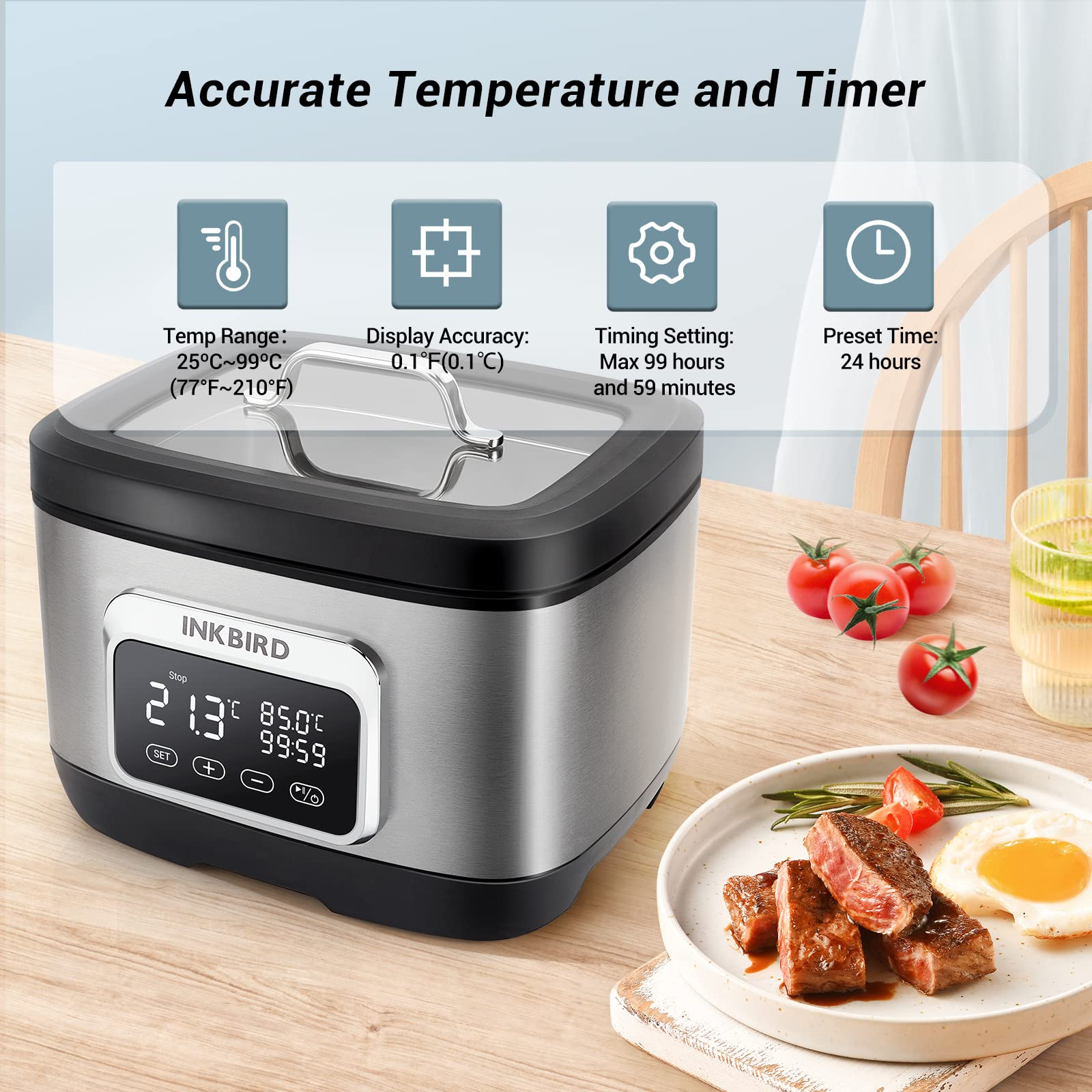 Inkbird Wifi Sous Vide Cooker,700W Sous Vide Machine, 8 Quart Water Oven with Rack Divider and 14 Preset Recipes, 3D Water Circulation Rapid Heating,Wifi Control & Timmer- All-in-One Sous Vide Pot