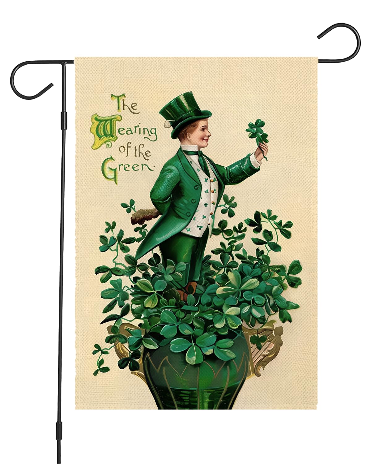 Vintage St. Patrick's Day Garden Flag - 12x18 Inch Retro Victorian Boy Design - Irish-Themed Decorative Outdoor Banner for Festive Yard Display