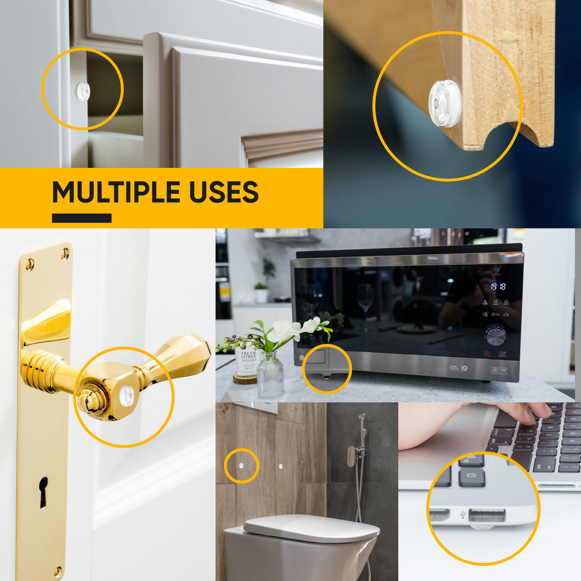 Vellax 256 Clear Silicone Bumper Pads & 128 Self Adhesive Cabinet Door Bumpers - Self-Adhesive Sound Dampening Stops with Jelly Button Shape Design for Cabinet Doors, Drawers