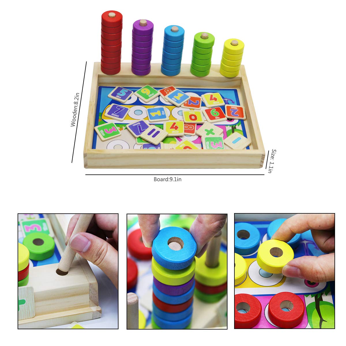 Lydaz Montessori Math Manipulatives Toys, Kids Wooden Number Blocks Toys, Kindergarten Learning Education Toy, Preschool Classroom Must Haves, STEM Counting Puzzle Toy Gift for Toddler 3 4 5 6 Years