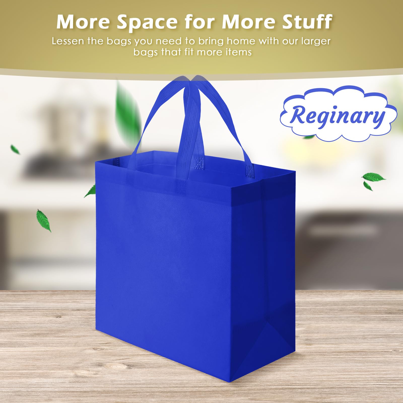 Reginary 100 PCS Reusable Totes Bag Bulk, Non Woven Grocery Handle Bag Portable Bag for Shop Events Retail Store(Blue)