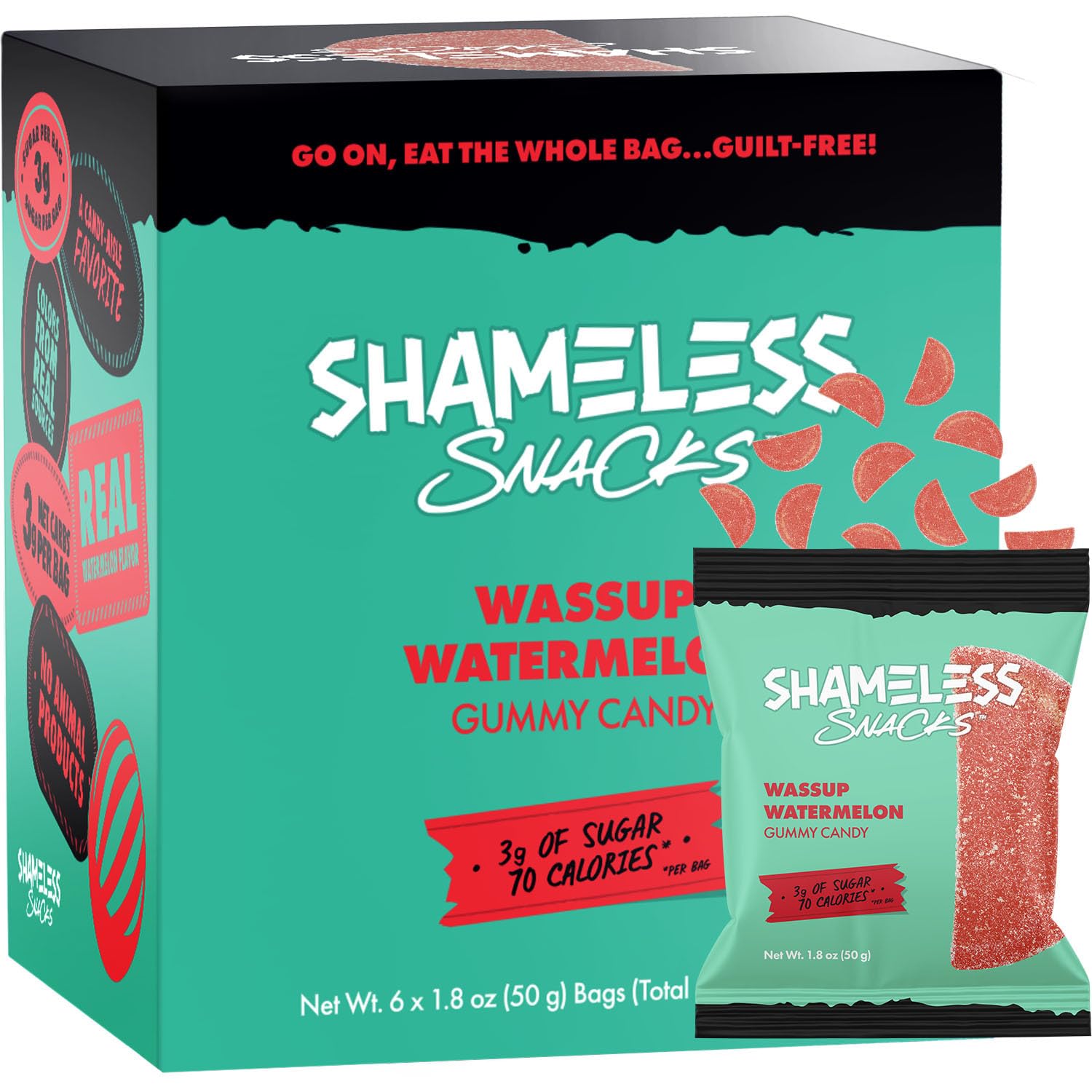 Shameless Snacks - Healthy Low Calorie Snacks, Low Carb Keto Gummies (Gluten Free Candy) - 6 Pack Wassup Watermelon