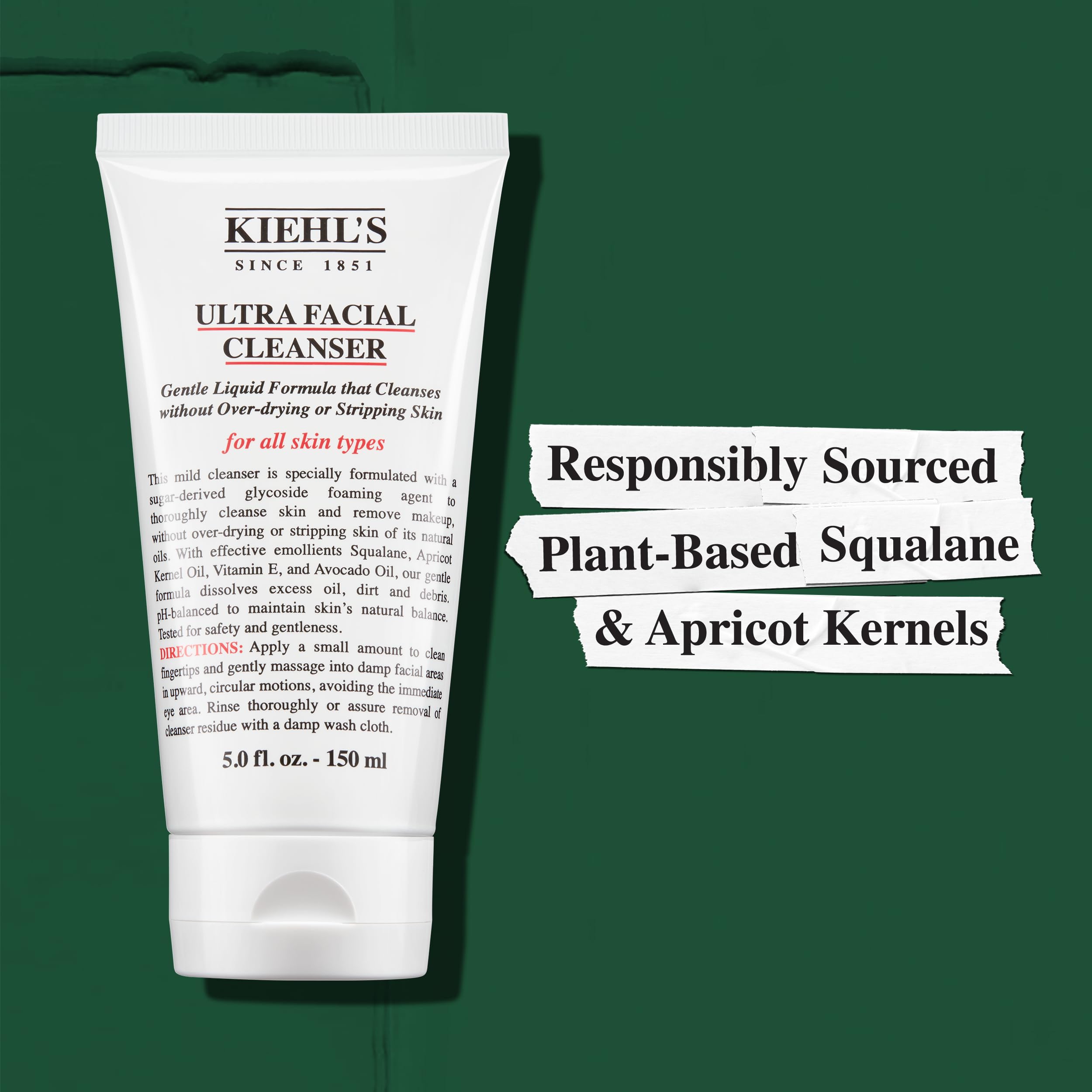 Kiehl's Ultra Facial Cleanser, Lightweight Foamy Facial Cleanser, Enriched Formula that Replenishes Skin Barrier, Gently Exfoliates and Moisturizes, Suitable for All Skin Types - 5 fl oz