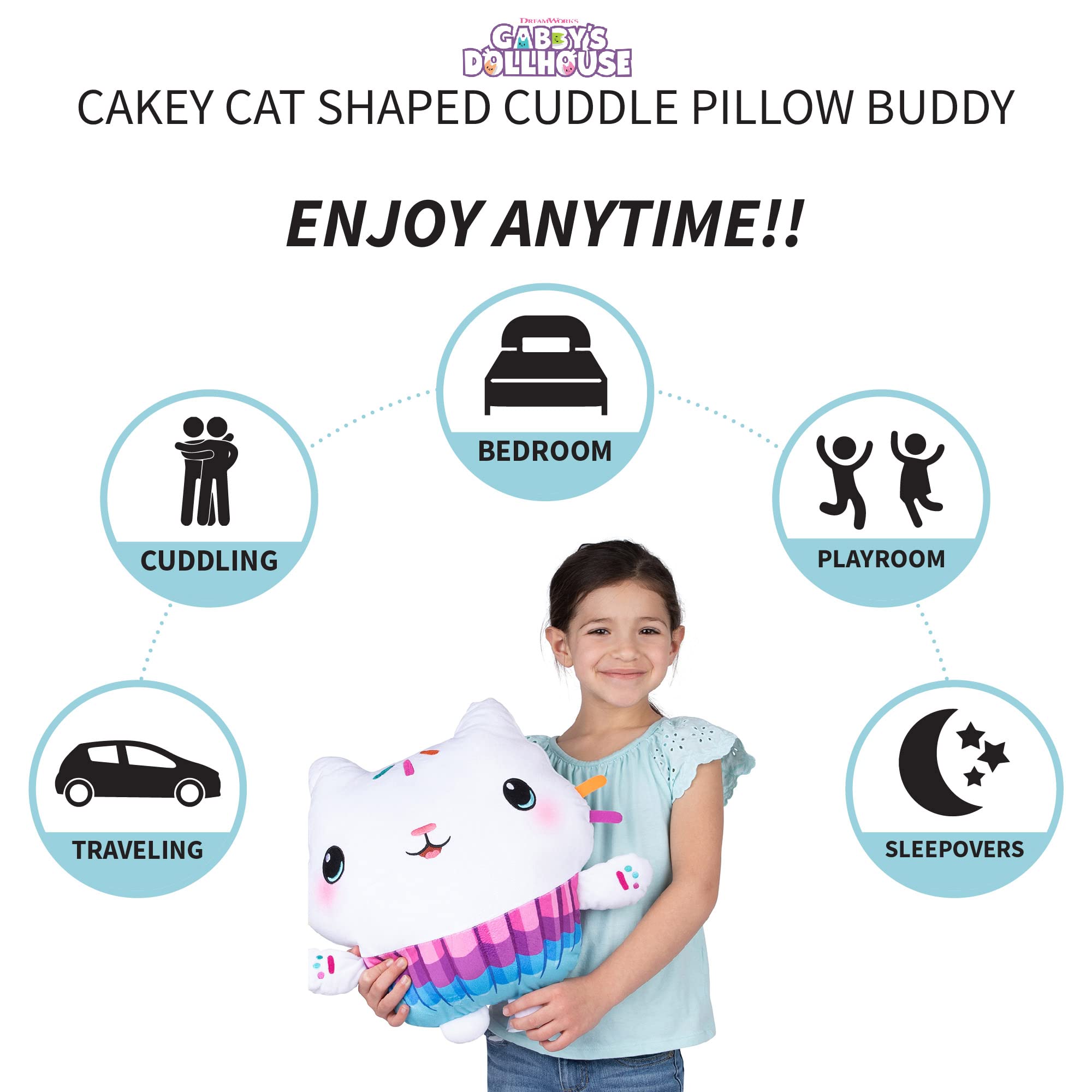 DreamWorks Gabby's Dollhouse Cakey Kids Bedding Super Soft Plush Cuddle Pillow Buddy, By Franco, 17.5" x 15" x 5"