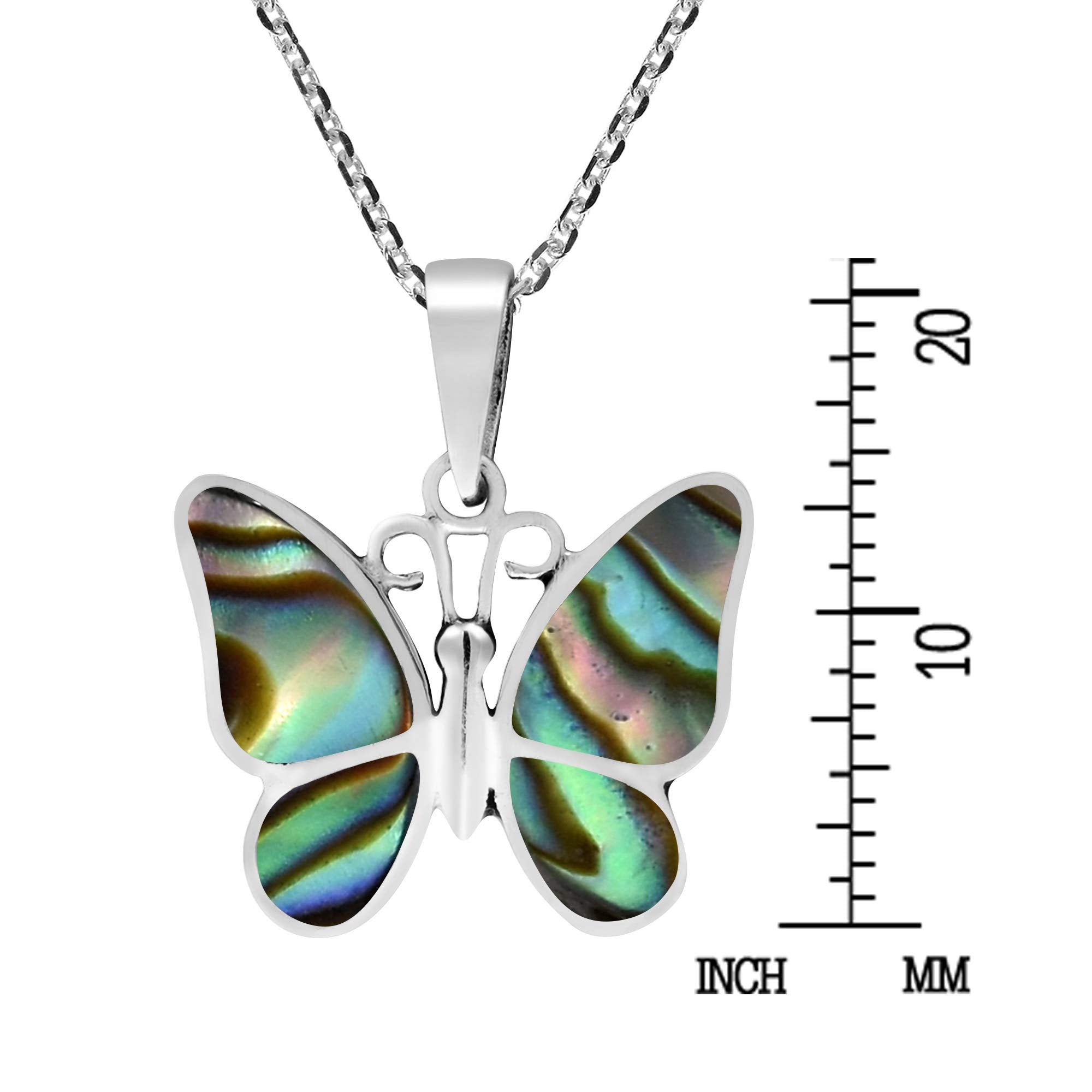 AeraVida Love and Hope Inspired Transformative Butterfly Pendant with Tropical Abalone Seashell Inlays .925 Sterling Silver Chain Necklace