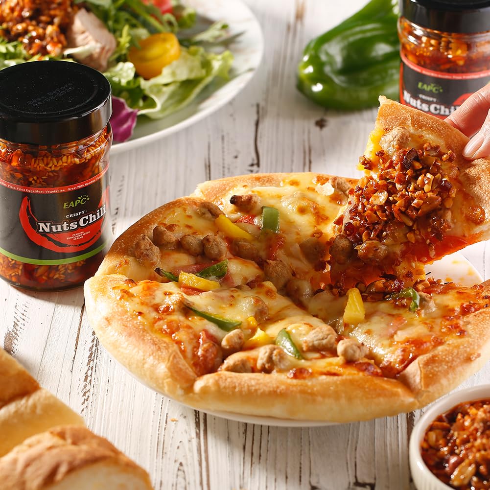 EAPC Crispy Nuts Chili Oil, Extra Crunchy Nuts Chili Sauce with Peanuts, Sunflower Seeds, Sesame, Chili Crisp Oil Sauce, Ready to Eat and Use as Sauce, Condiment,190g/6.7oz