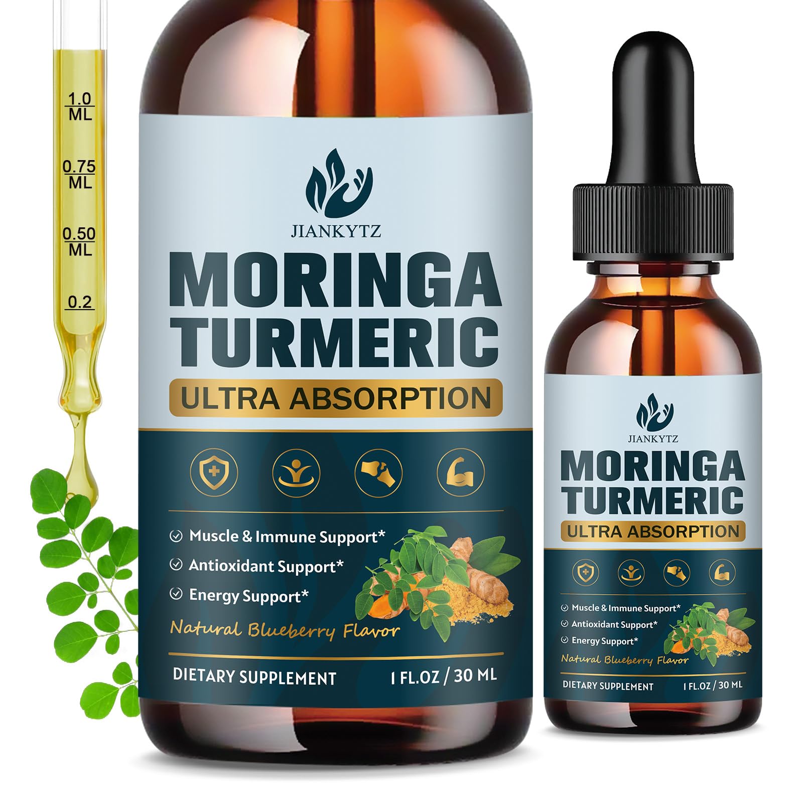 (2 Pack) Organic Moringa Leaf Extract Liquid Drops for Women and Men - Energy, Antioxidant, Skin, Immune Support, Pure Moringa Oleifera Leaf Extract with Turmeric, Boswellia, Black Pepper - 1 Fl Oz