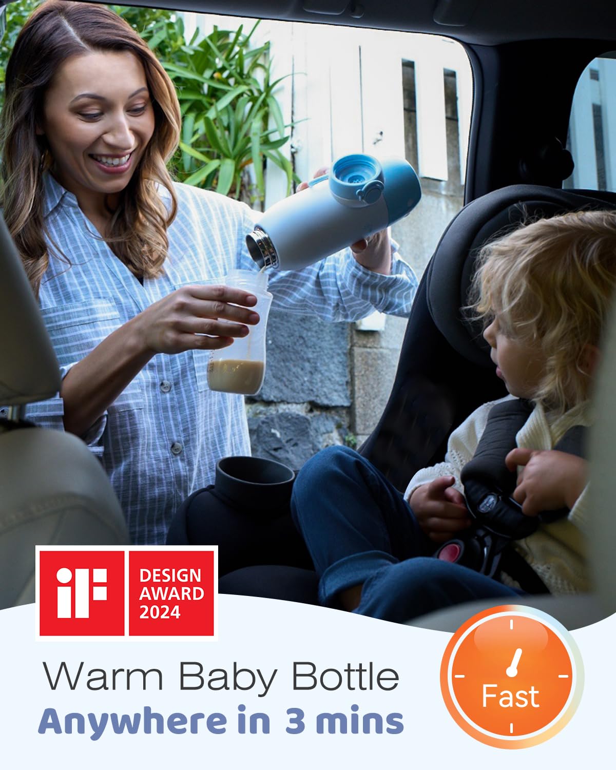 Portable Bottle Warmer, GROWNSY Fast Baby Bottle Warmer On The Go, Cordless Travel Milk Warmer for Breastmilk/Formula, with Precise Temperature Control, Memory Function