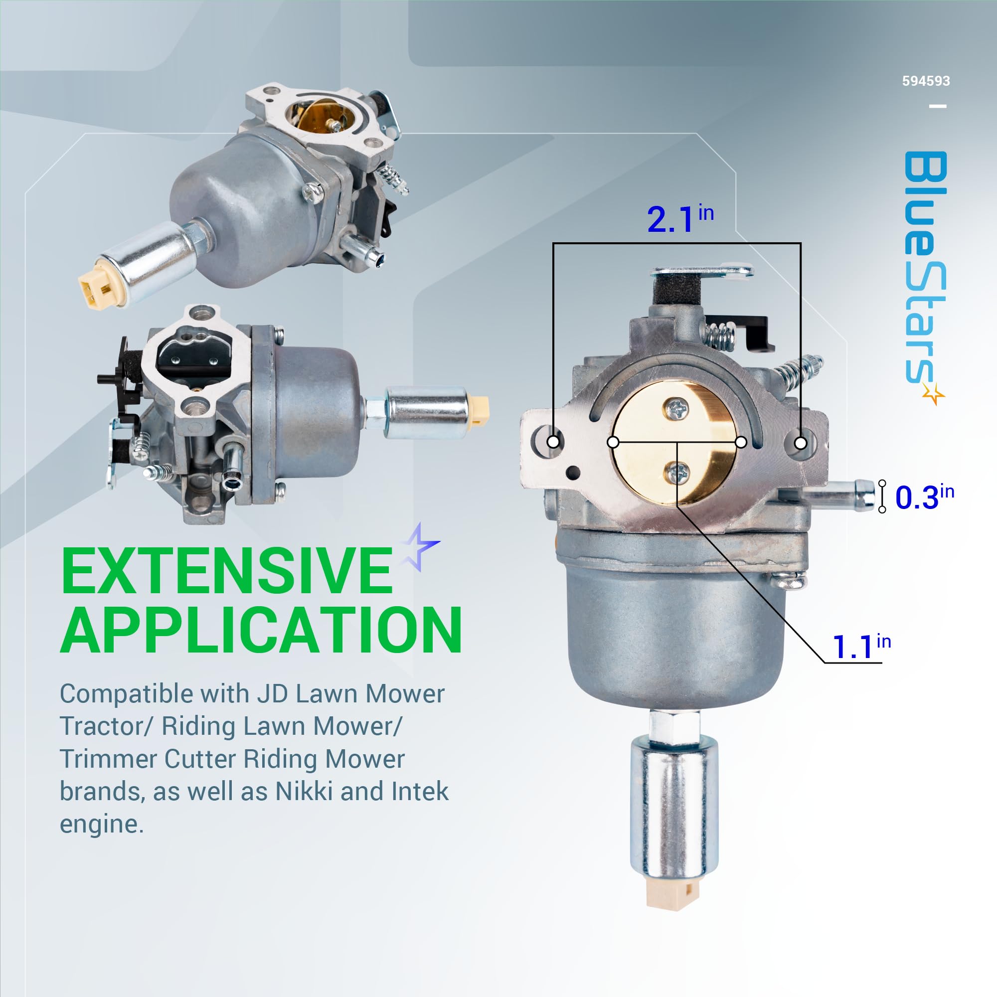 BlueStars 594593 Carburetor Kit - For John Deere LA105 D110 D105 LA115 D100 LA110 LA125 697203 JS40 L1742 1742HS S17 Lawn Tractor 17hp 19hp 21hp Nikki 697203 792036 792345 591731 796109 31H777 590400