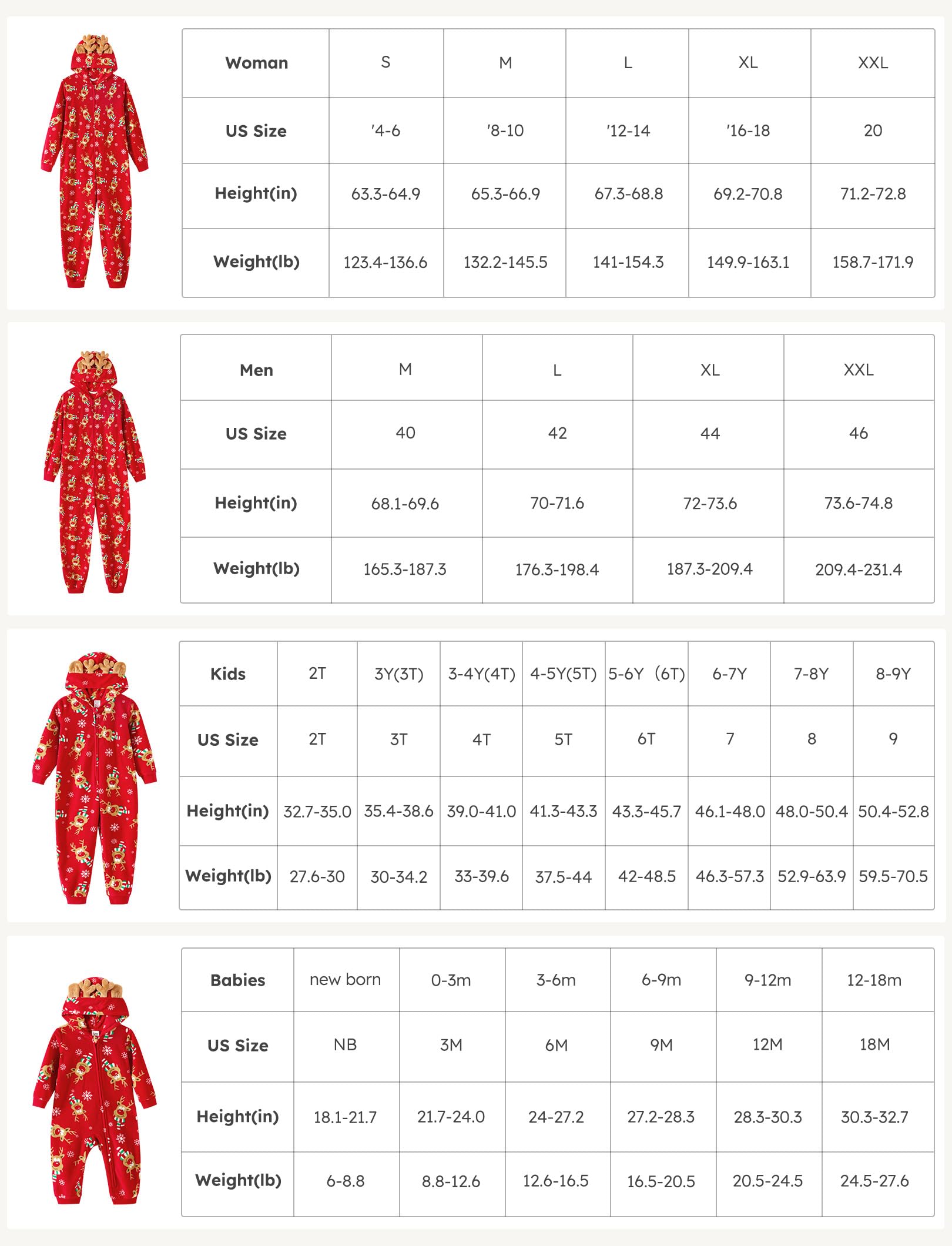 PATPAT Family Christmass Matching Sets Pajamas Vacation Cute Print Pjs Hoodie Sleepwear for Baby Red Reindeer 12-18 Months