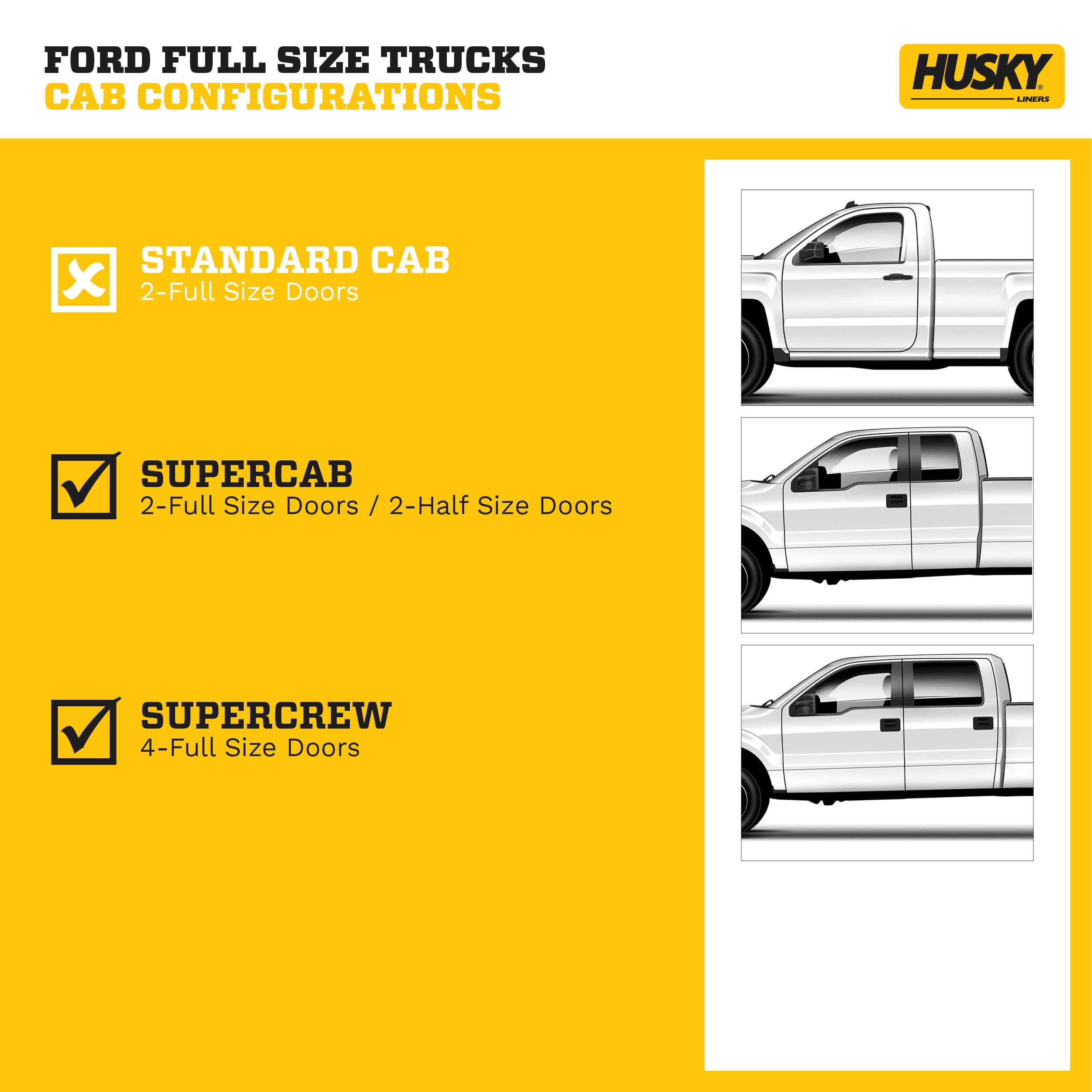 Husky Liners X-act Contour Floor Mats | Fits 2017 - 2024 Ford F-250/F-350/F-450 SD SuperCrew & SuperCab | Front Row, 2-pc Black - 52731
