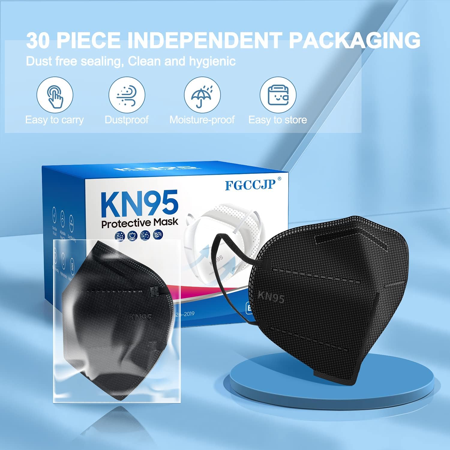 FGCCJP KN95 Face Mask 30pcs Disposable Face Masks Individual Packed Safety 5 Layers Breathable Cup Dust Masks Filtration>95% for Adults Men Women(Black)
