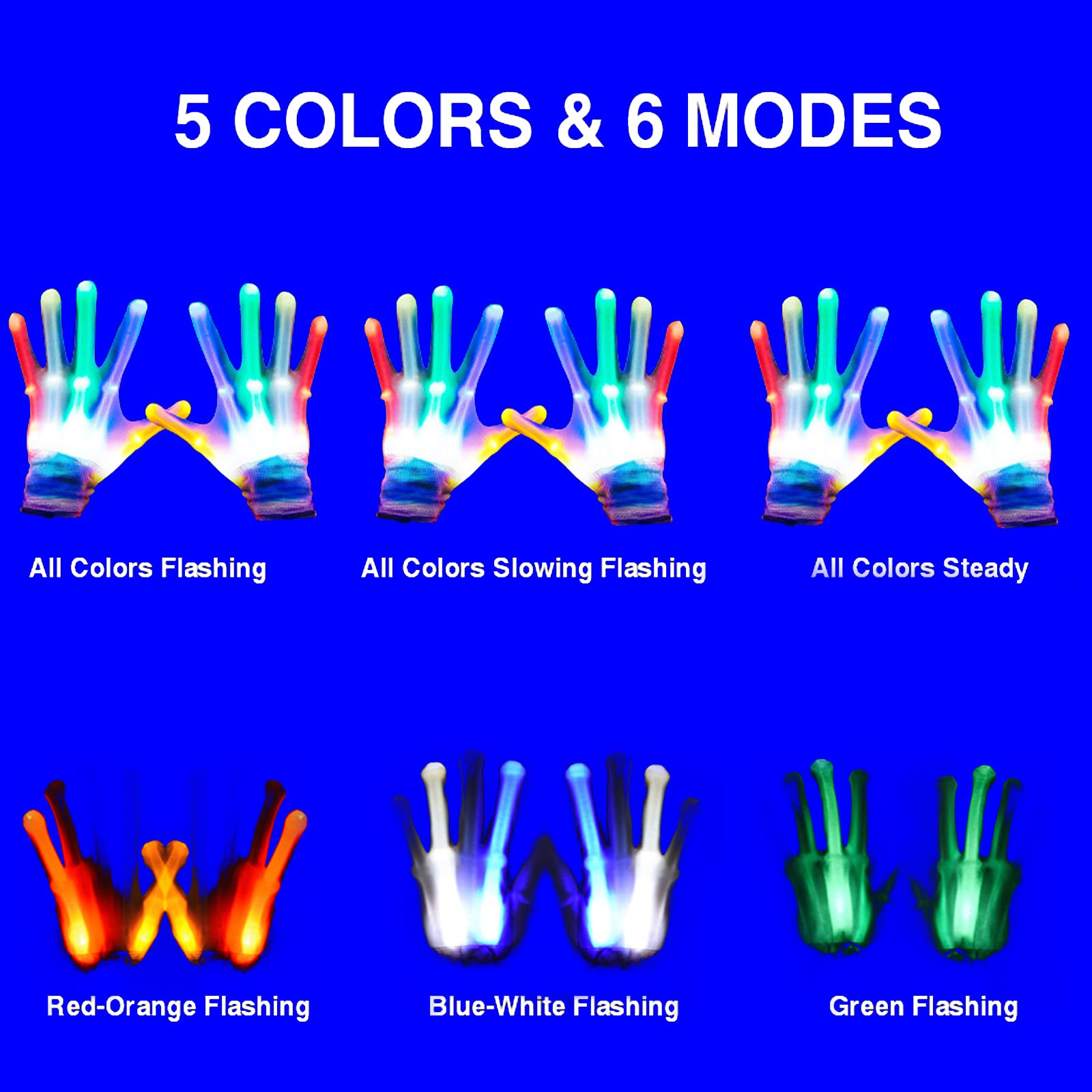 GLEDLOVES LED Gloves,LED Gloves for Kids Teen and Adults Gifts,LED Finger Gloves,Finger Light Gloves,The Toys for 9-12 Year Old Boys Girls,Light Up Gloves Have 5Color/6Mode,in Halloween Chrismas Party