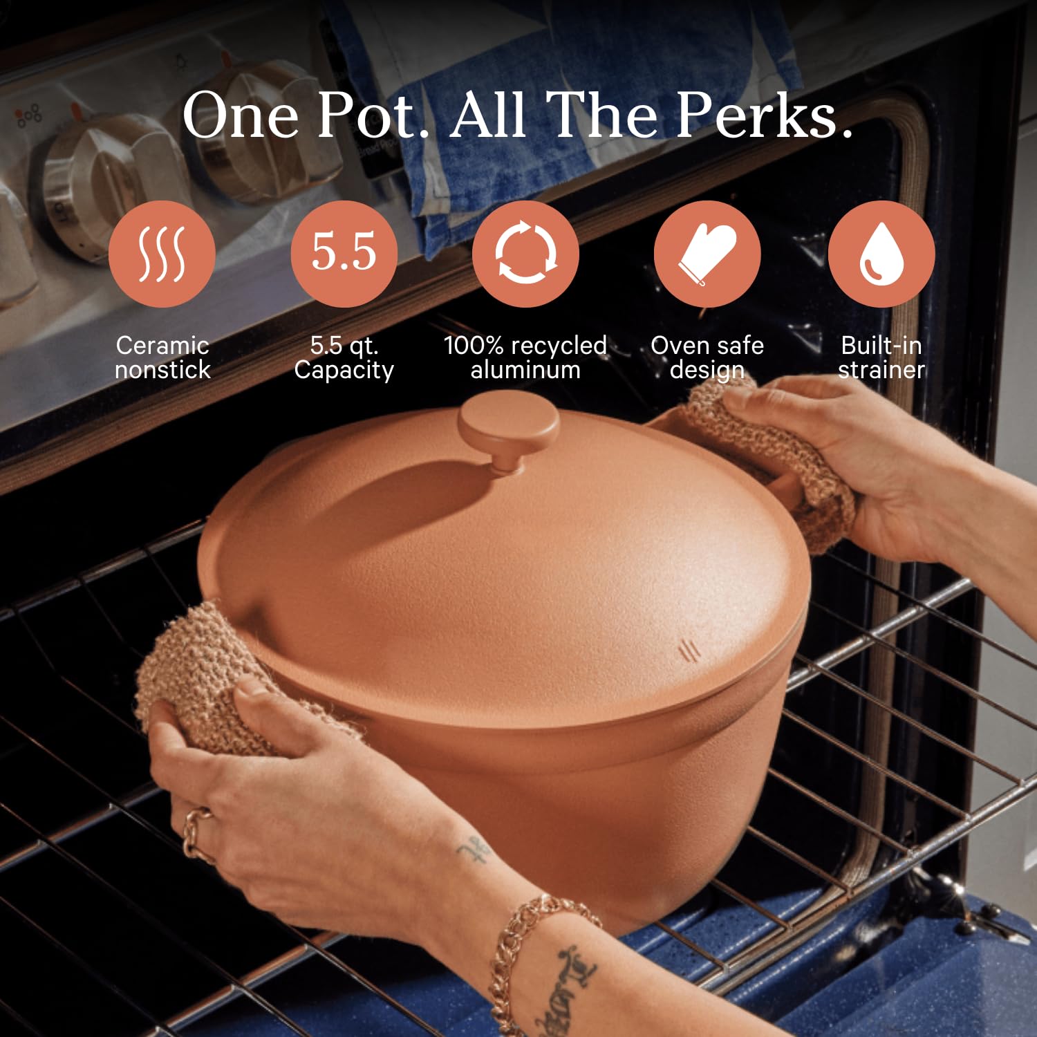 Our Place Perfect Pot - 5.5 Qt. Nonstick Ceramic Sauce Pan with Lid | Versatile Cookware for Stovetop and Oven | Steam, Bake, Braise, Roast | PTFE and PFOA-Free | Toxin-Free, Easy to Clean | Spice