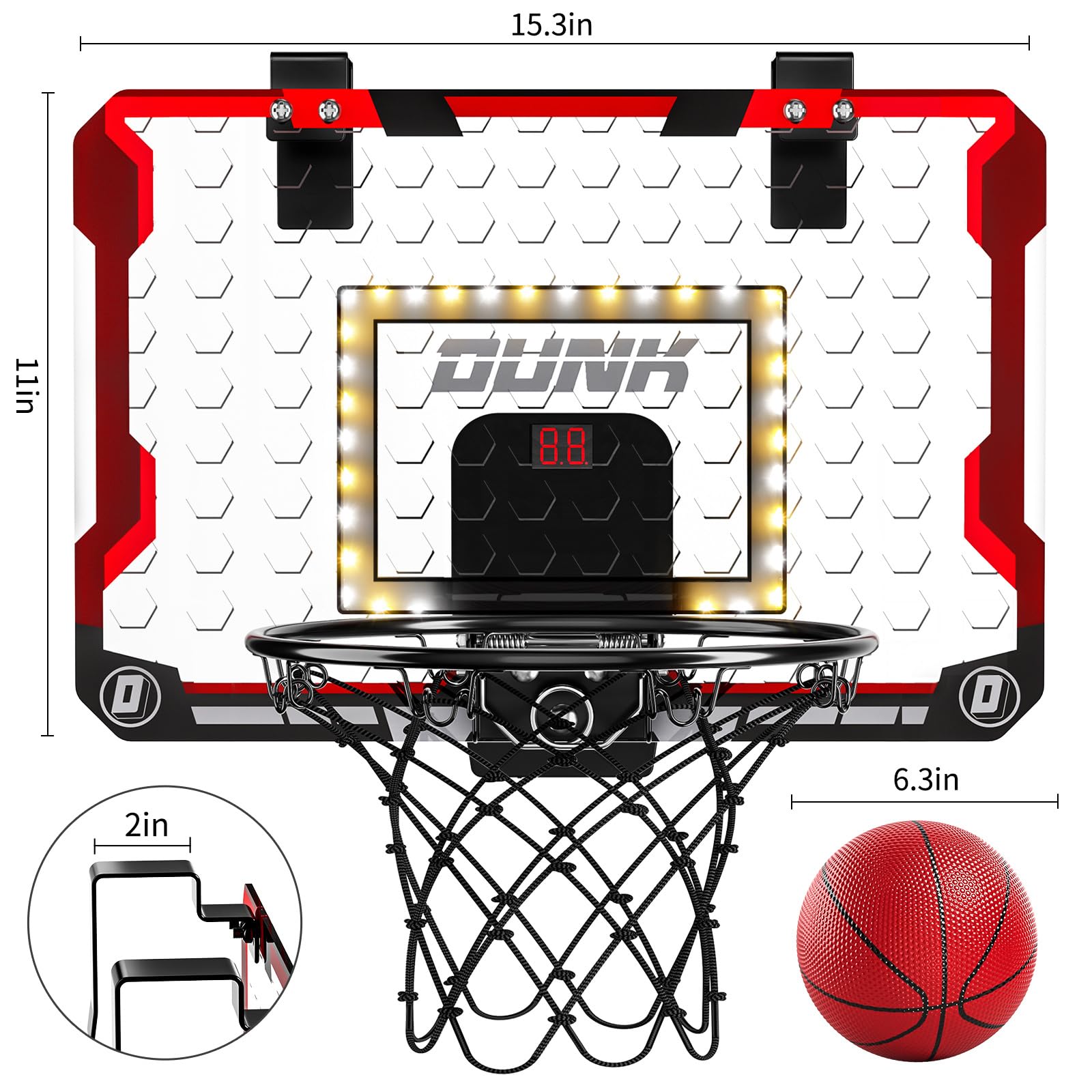 TEMI Basketball Hoop Indoor, LED Light Mini Basketball Hoop with 4 Balls & Electronic Scoreboard, Over The Door Basketball Hoop, Basketball Gifts for 5 6 7 8 9 10 11 12 Year Old Boys Girls Kids Teen