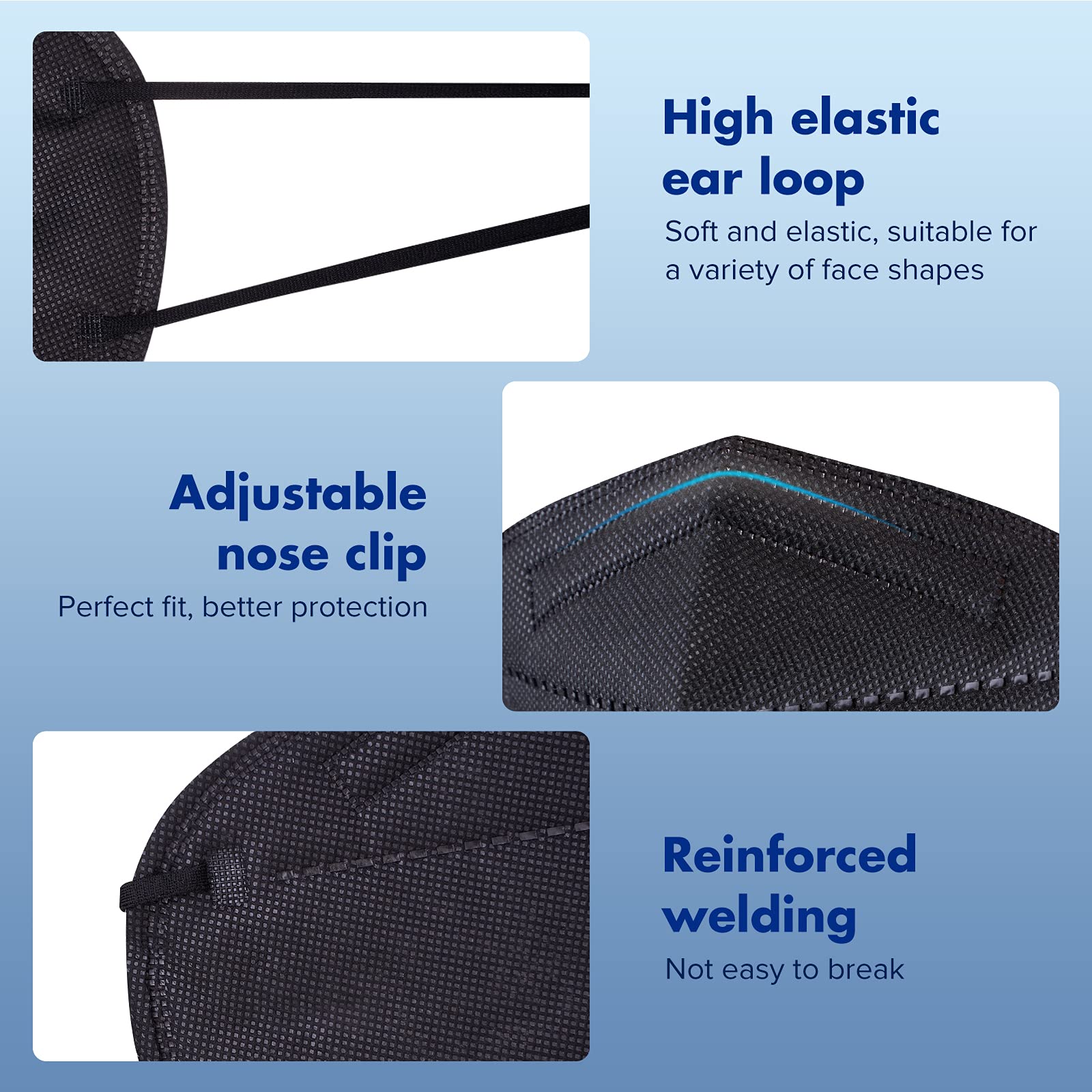 ctc connexions KN95 Black Face Masks 20pcs 5-Layer Cup Dust Masks Filtration Efficiency ≥95% Individually Packaged Breathable Face Mask