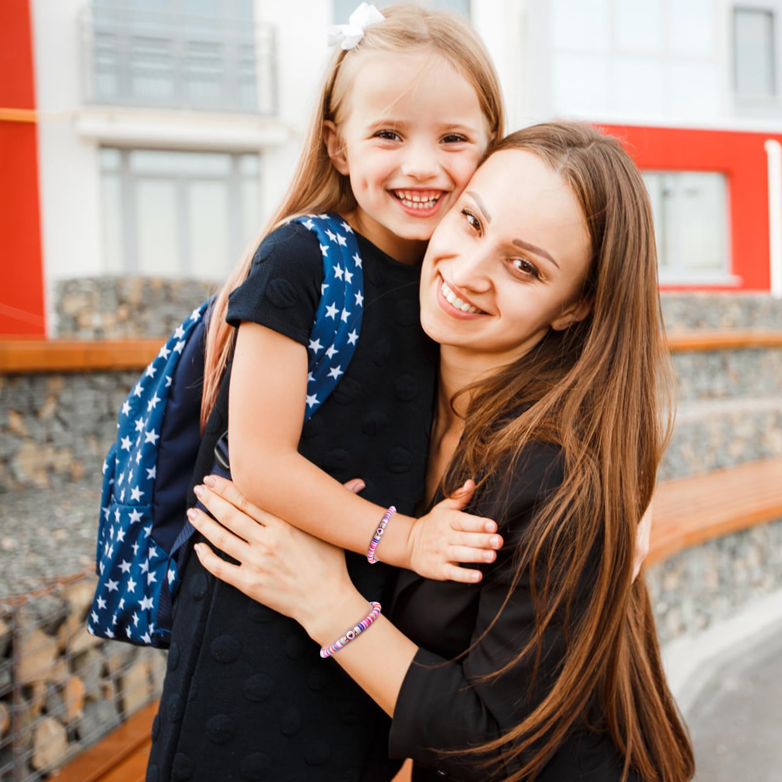 YUZHEJIE First Day of Kindergarten Pre-K Bracelet Mother Daughter Matching Bracelets Back to School Clay Beads Bracelets Jewelry Gifts (Colorful-Back to School)